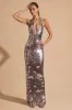 Sequin-Embellished Halterneck Maxi Dress in Silver sold by Oh Polly