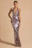 Sequin-Embellished Halterneck Maxi Dress in Silver sold by Oh Polly