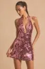 Sequin-Embellished Halterneck Mini Dress in Pink sold by Oh Polly