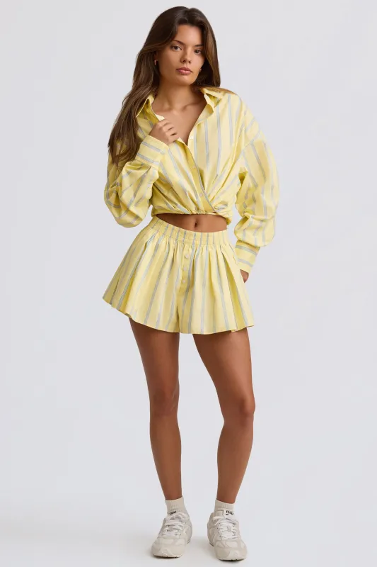 Pleated Cotton-Poplin Shorts in Yellow Stripe sold by Oh Polly