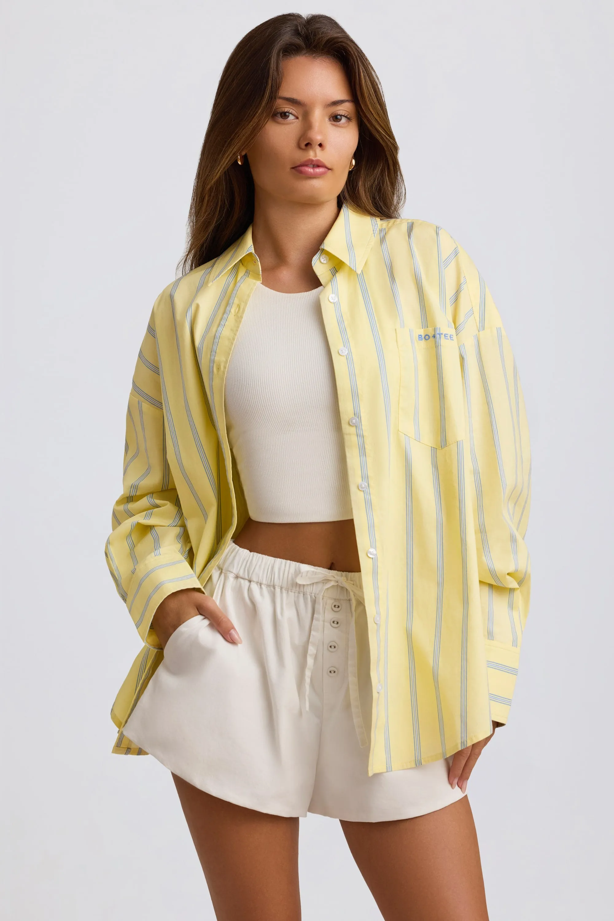 Cotton Poplin Stripe Oversized Shirt in Yellow Stripe sold by Oh Polly