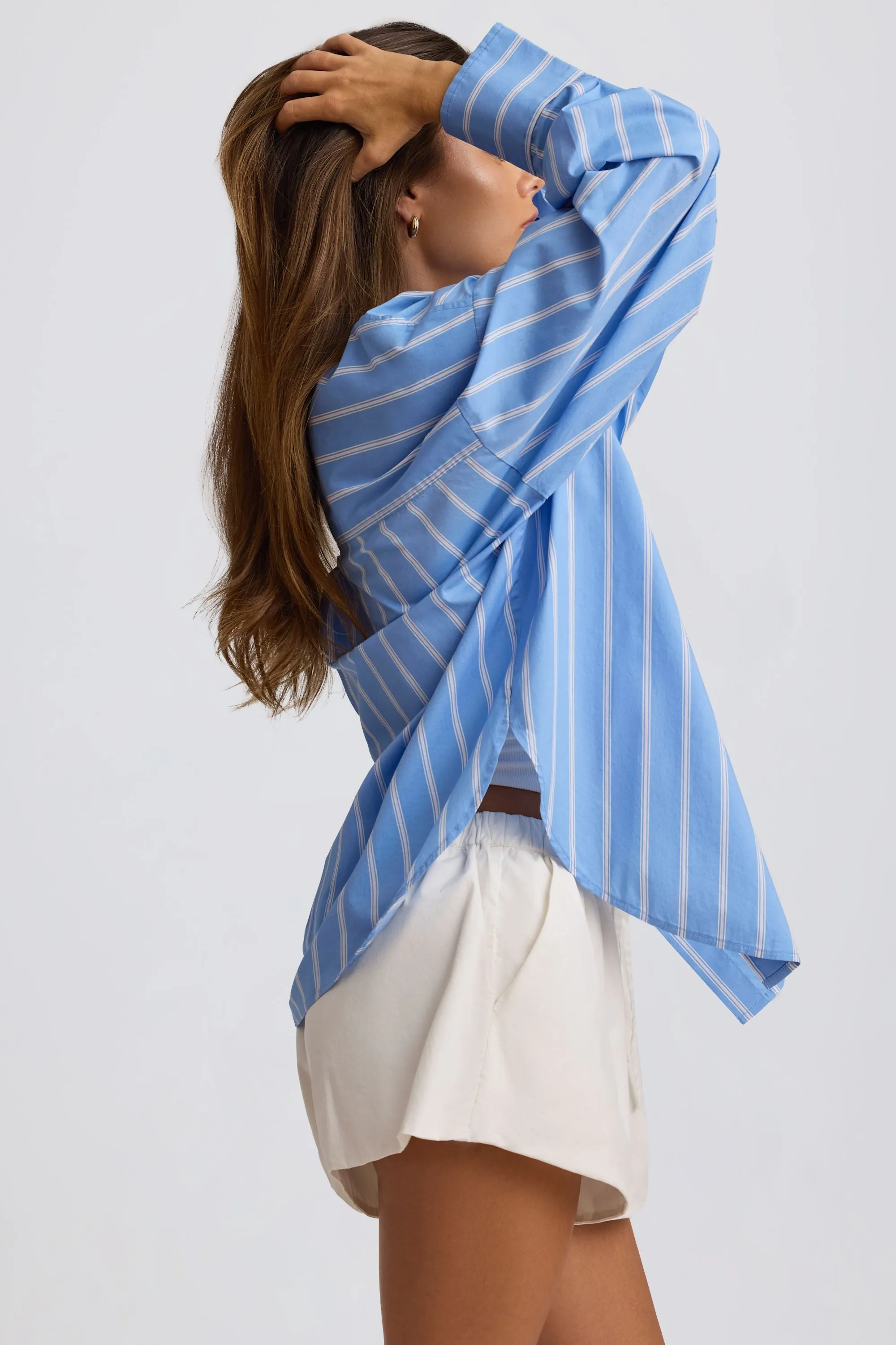 Cotton Poplin Stripe Oversized Shirt in Blue Stripe sold by Oh Polly product image thumbnail 3
