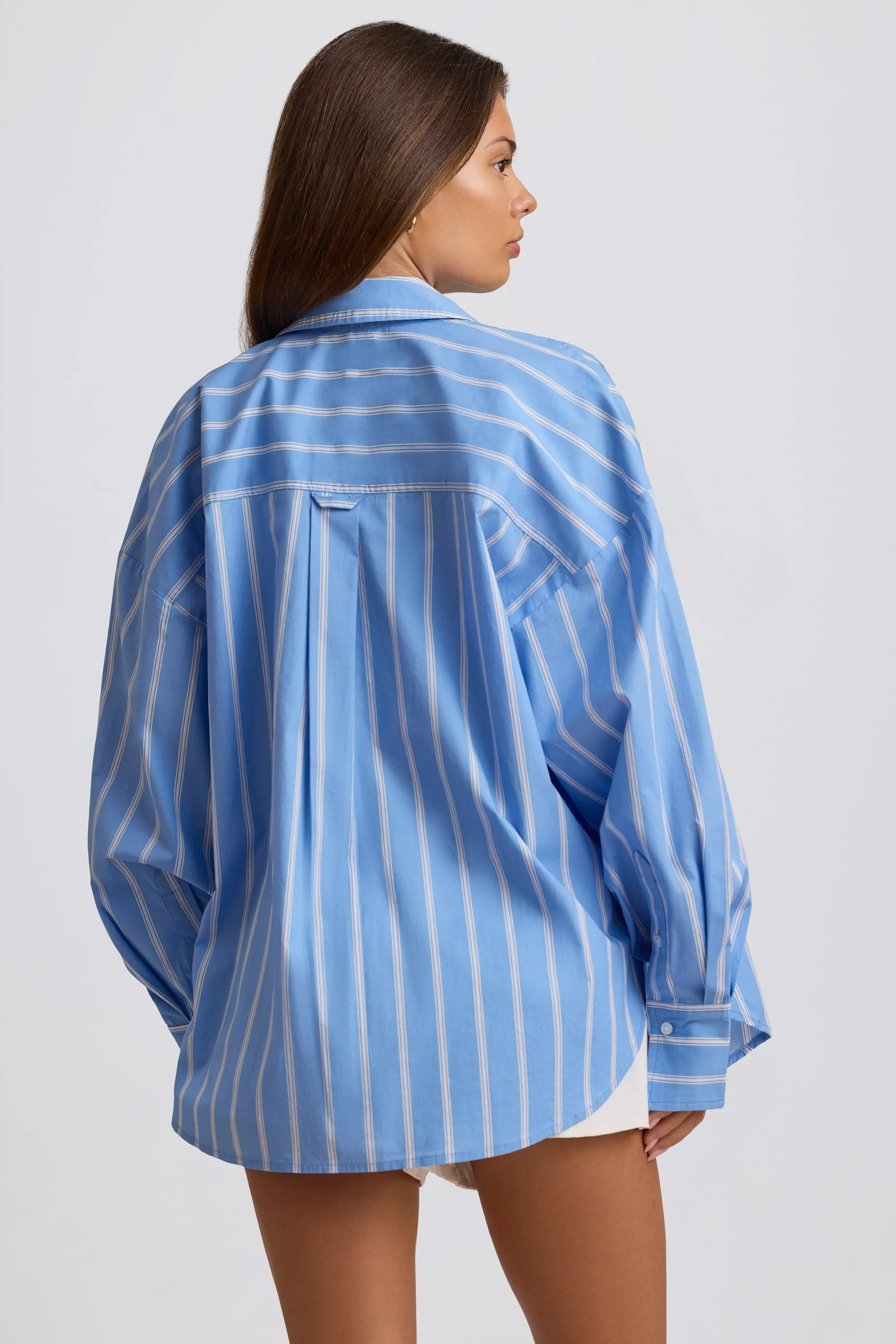 Cotton Poplin Stripe Oversized Shirt in Blue Stripe sold by Oh Polly product image thumbnail 2