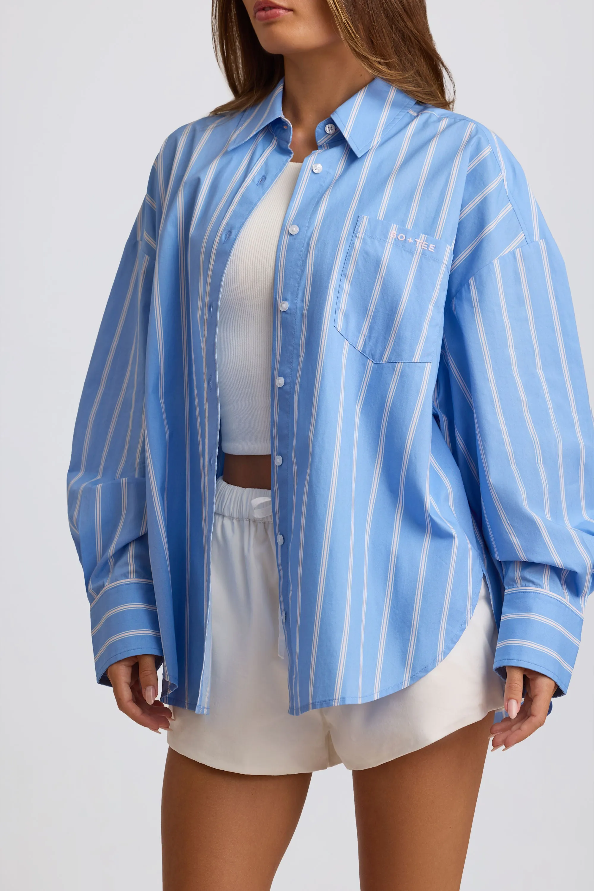 Cotton Poplin Stripe Oversized Shirt in Blue Stripe sold by Oh Polly product image thumbnail 4