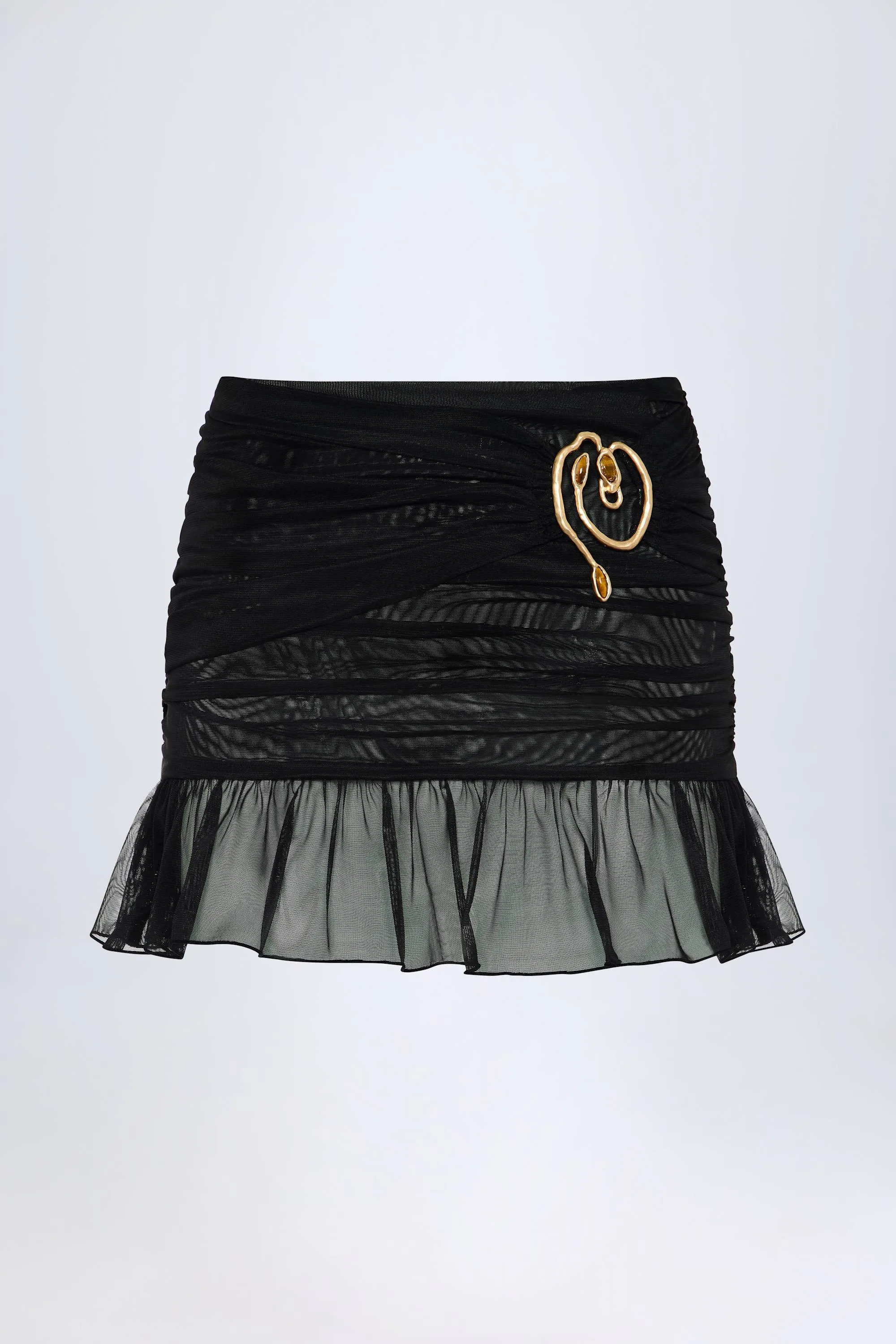 Hardware-Detail Ruffled Mid-Rise Mini Skirt in Black sold by Oh Polly product image thumbnail 3