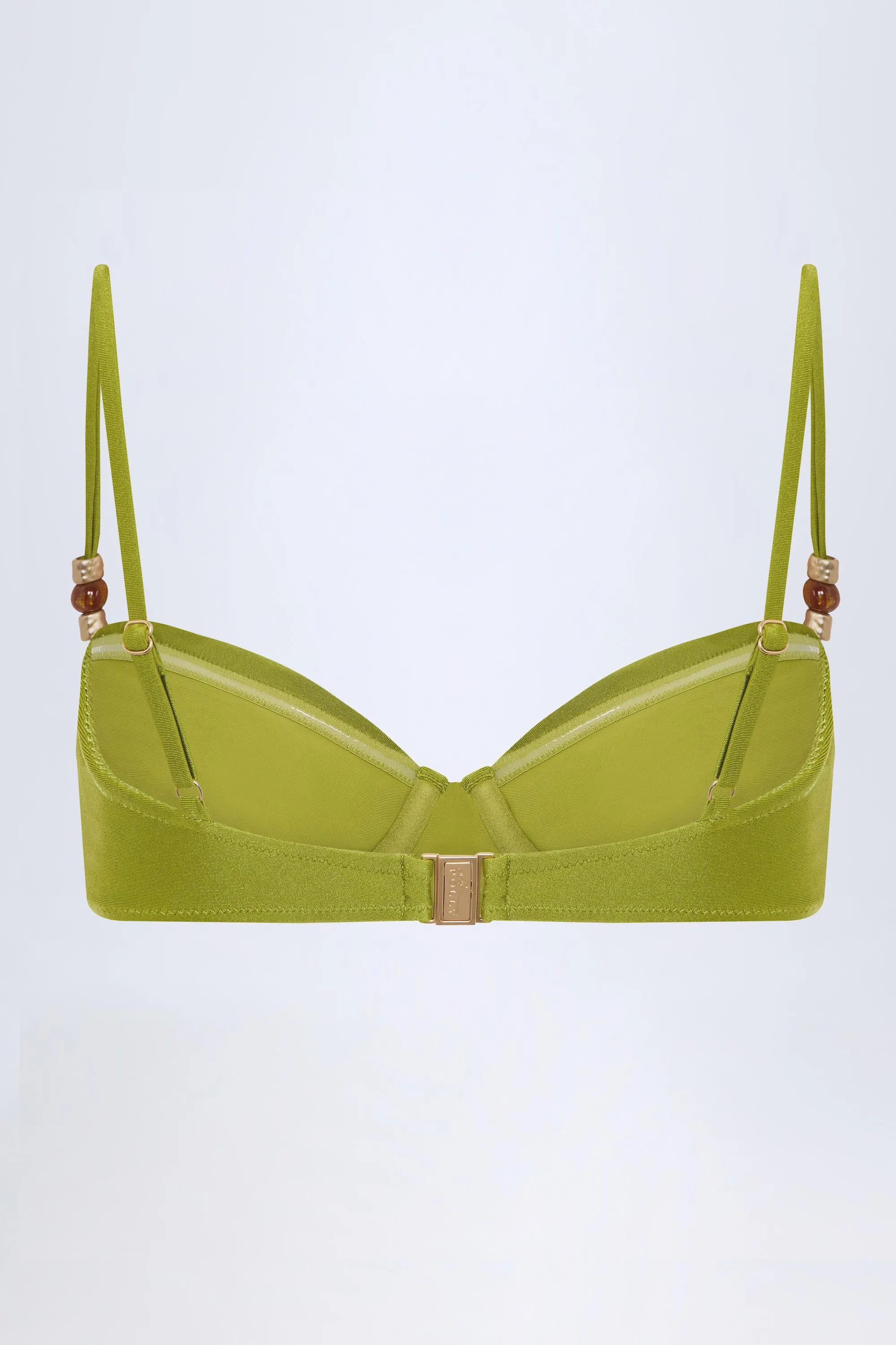 Bead-Embellished Ruched Underwired Bikini Top in Olive Green sold by Oh Polly product image thumbnail 4