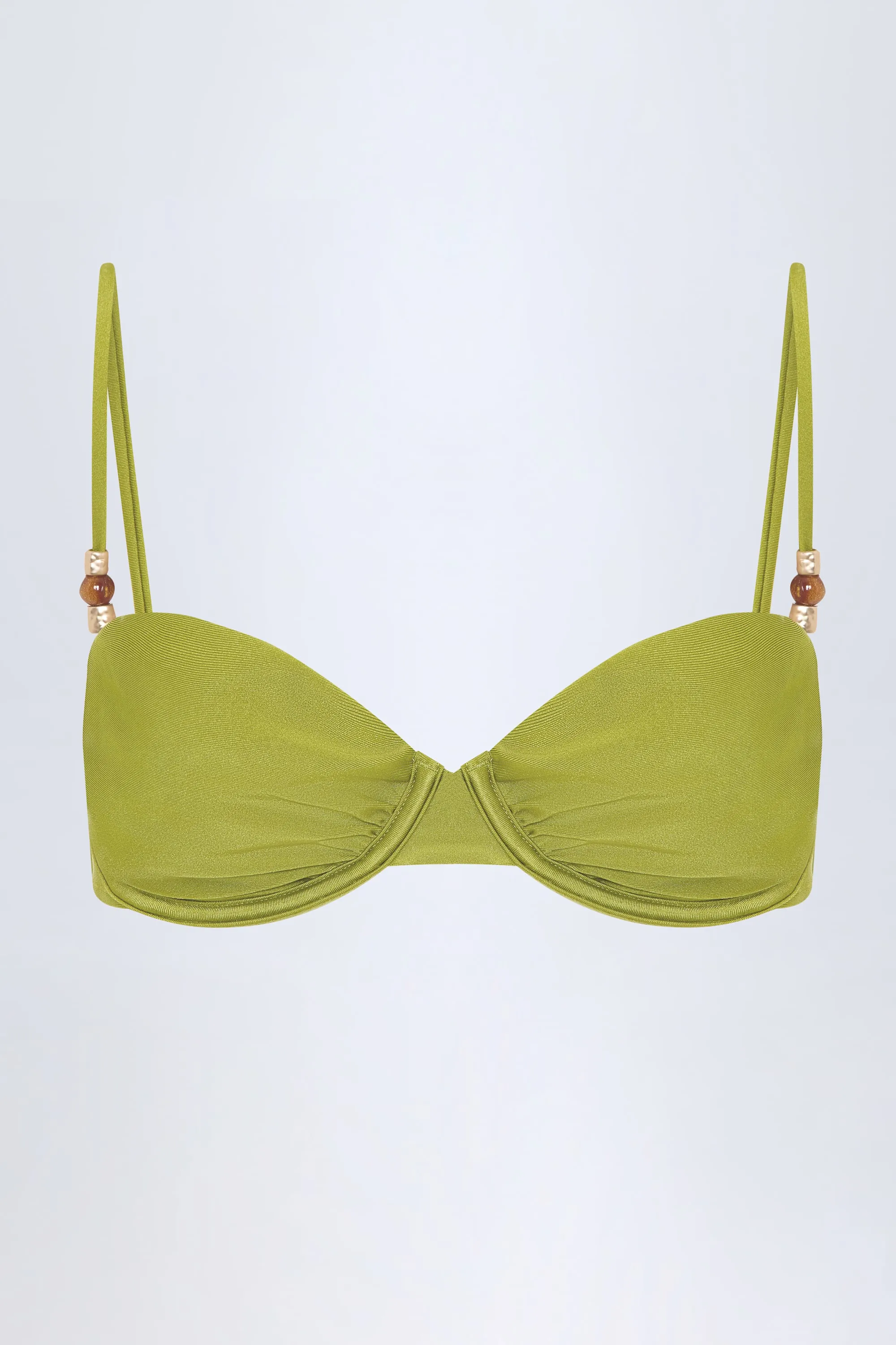 Bead-Embellished Ruched Underwired Bikini Top in Olive Green sold by Oh Polly product image thumbnail 3