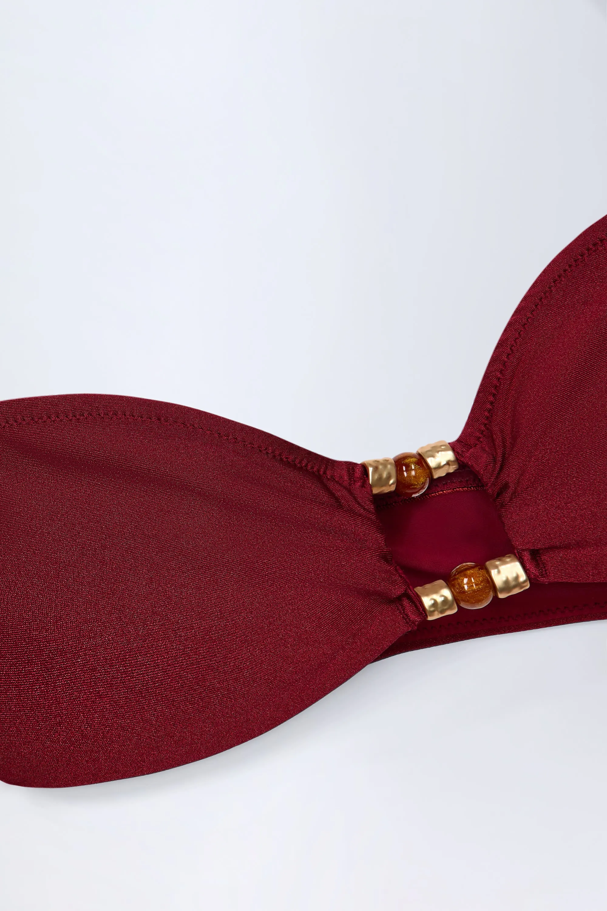 Bead-Embellished Cut-Out Bandeau Swimsuit in Dark Cherry sold by Oh Polly product image thumbnail 5