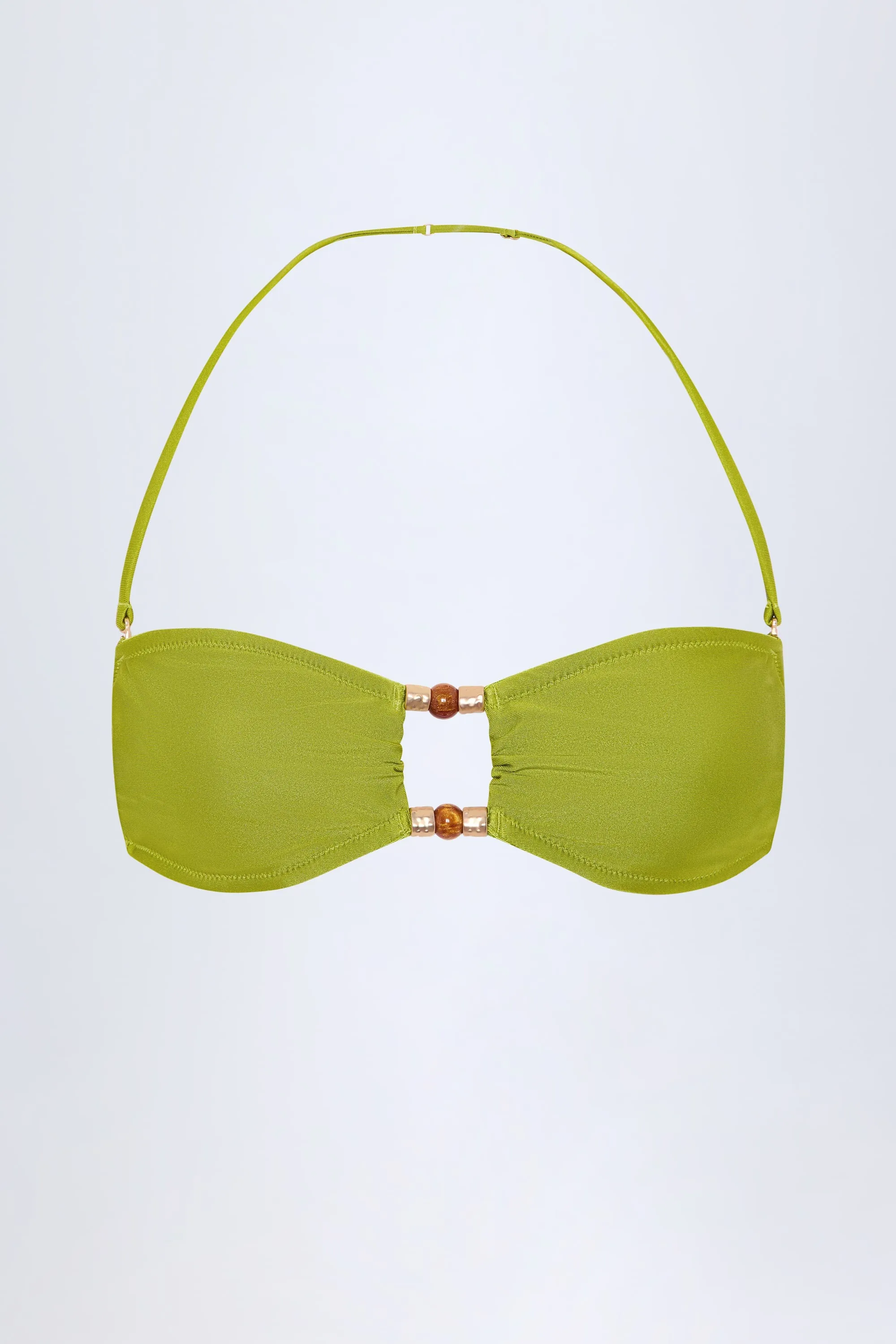 Bead-Embellished Bandeau Bikini Top in Olive Green sold by Oh Polly product image thumbnail 3