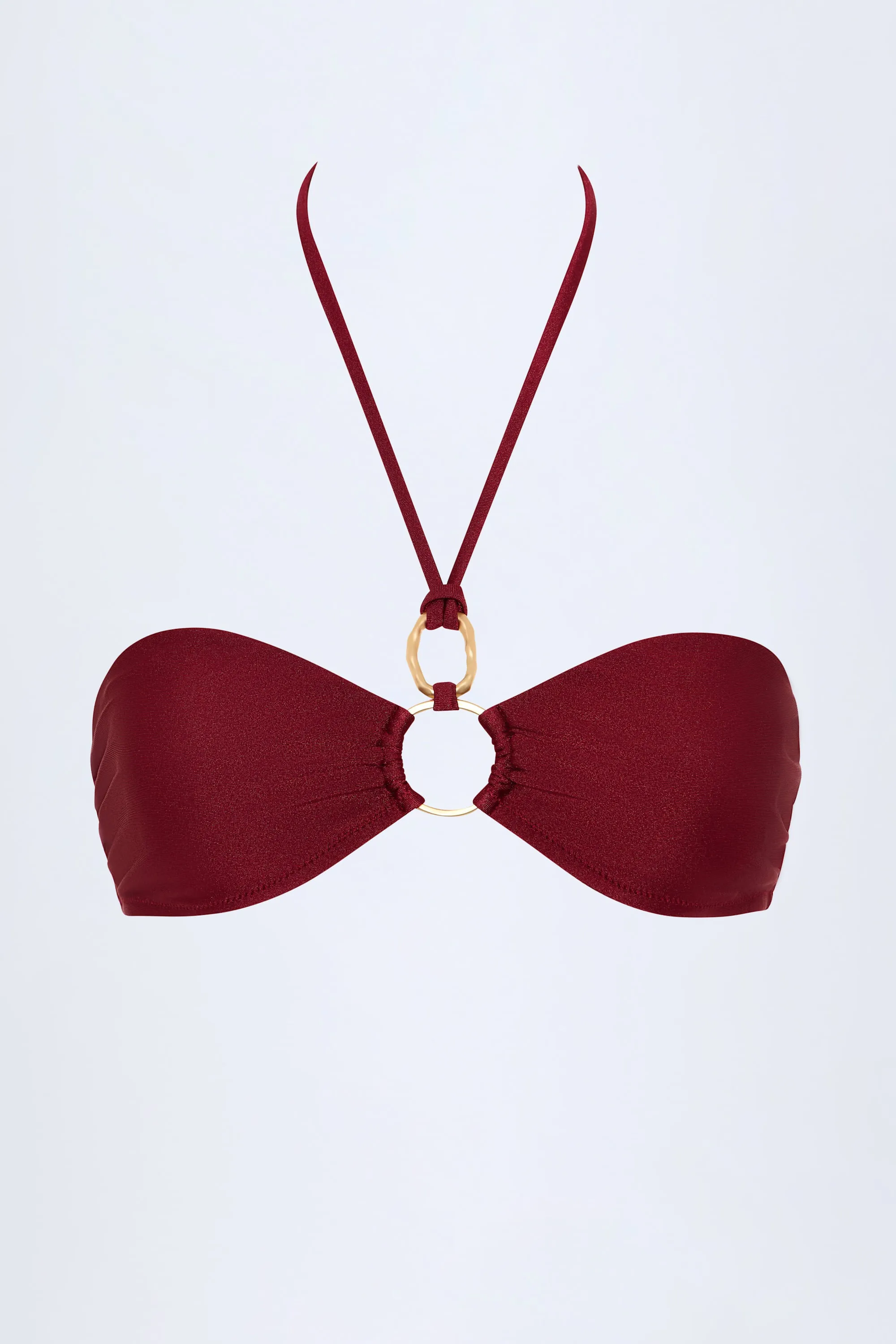 Hardware-Detail Ruched Halterneck Bikini Top in Dark Cherry sold by Oh Polly product image thumbnail 3