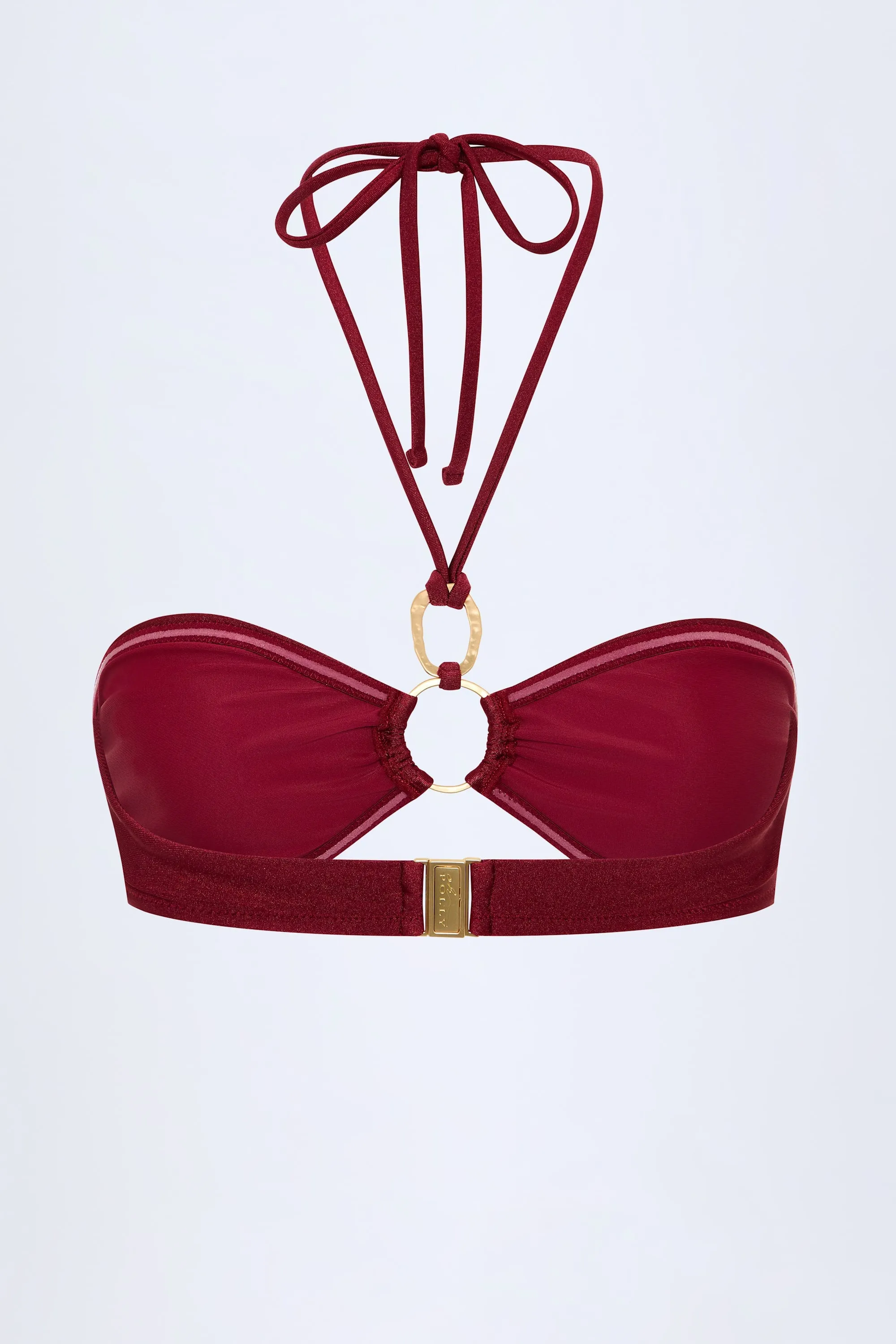 Hardware-Detail Ruched Halterneck Bikini Top in Dark Cherry sold by Oh Polly product image thumbnail 4