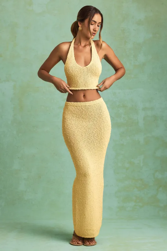 Bouclé Mid-Rise Maxi Skirt in Yellow sold by Oh Polly