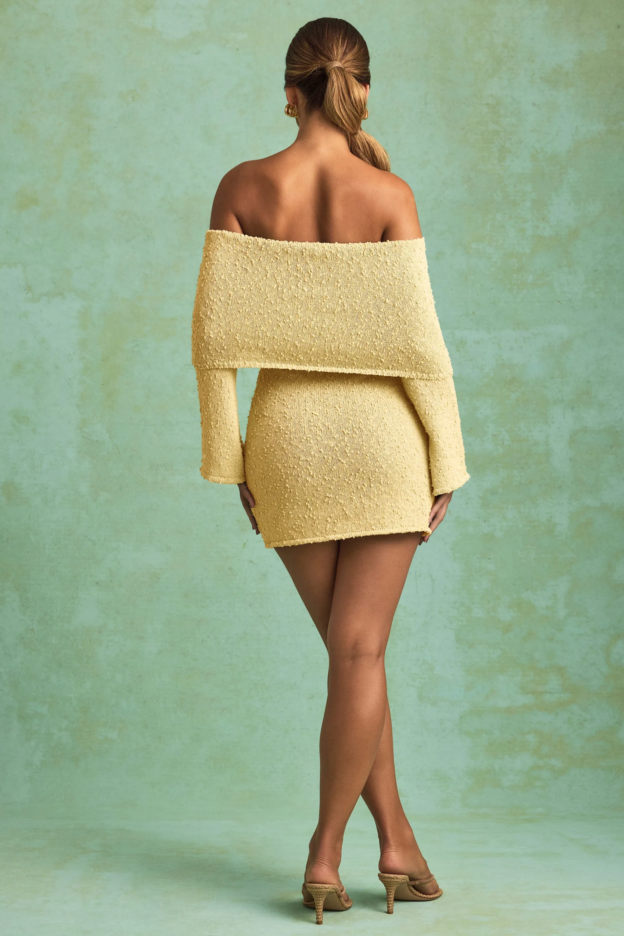 Bouclé Off-Shoulder Mini Dress in Yellow sold by Oh Polly product image thumbnail 5