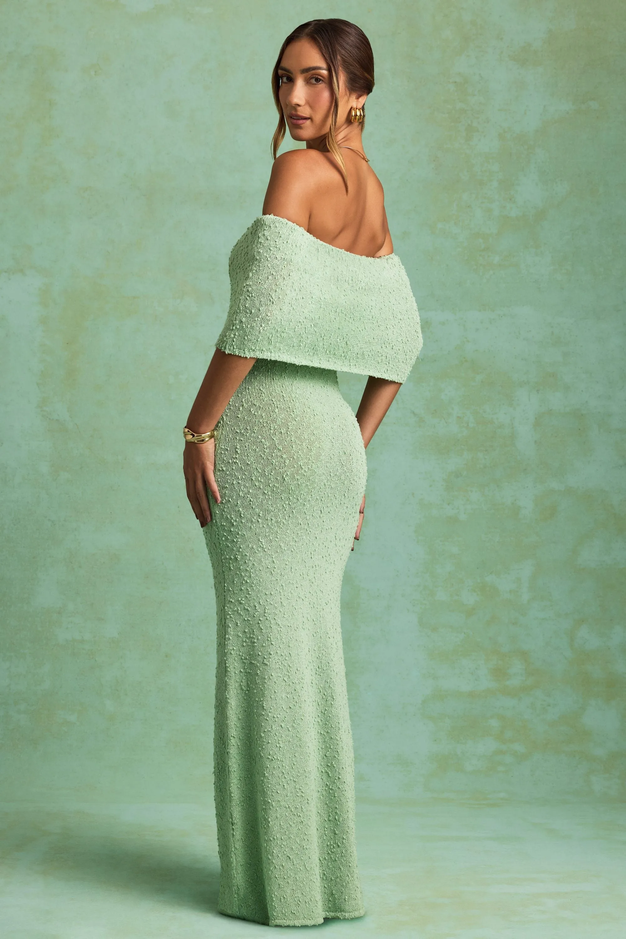 Bouclé Off-Shoulder Maxi Dress in Mint sold by Oh Polly product image thumbnail 2