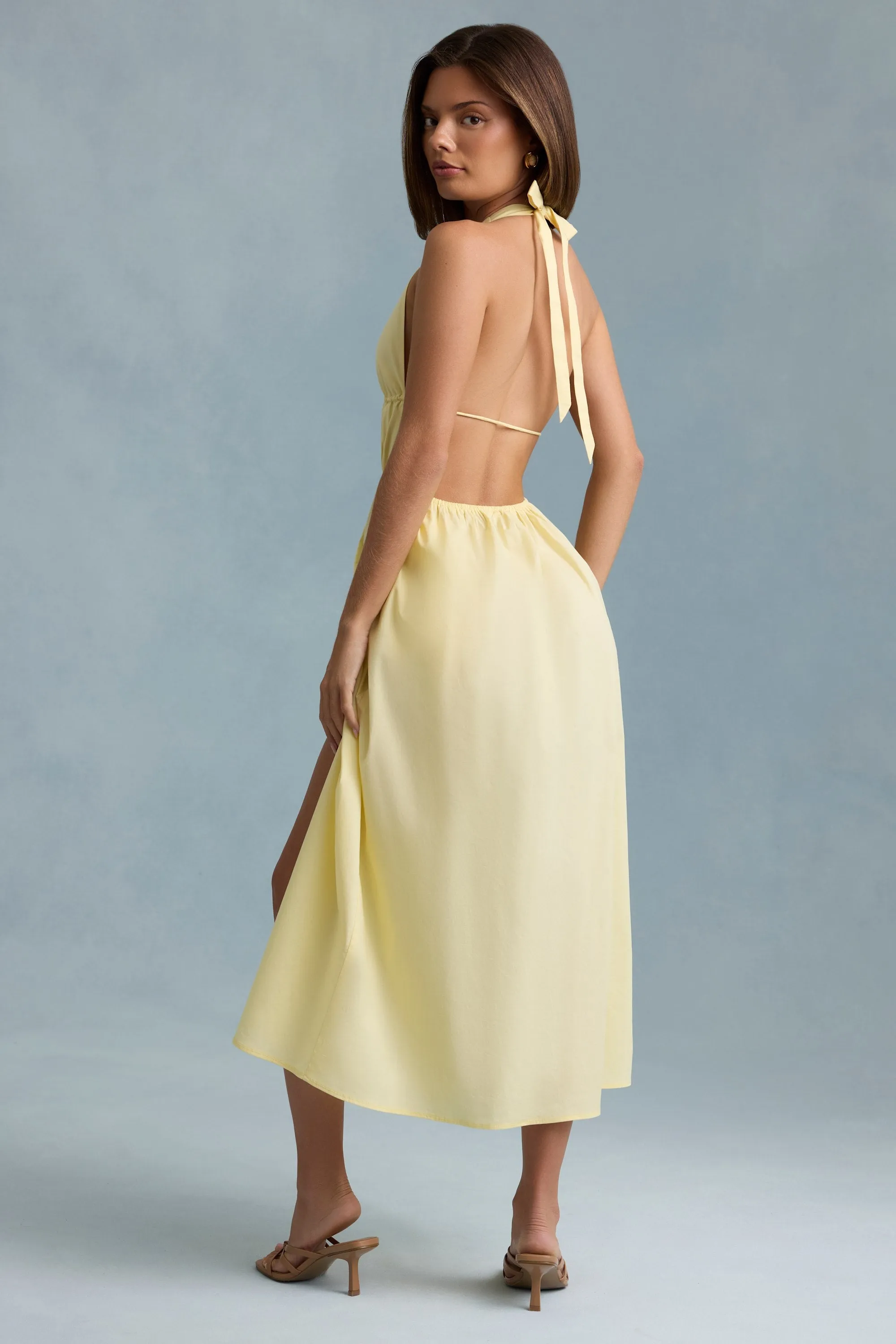Backless Cotton-Poplin Midaxi Dress in Lemon Yellow sold by Oh Polly product image thumbnail 2