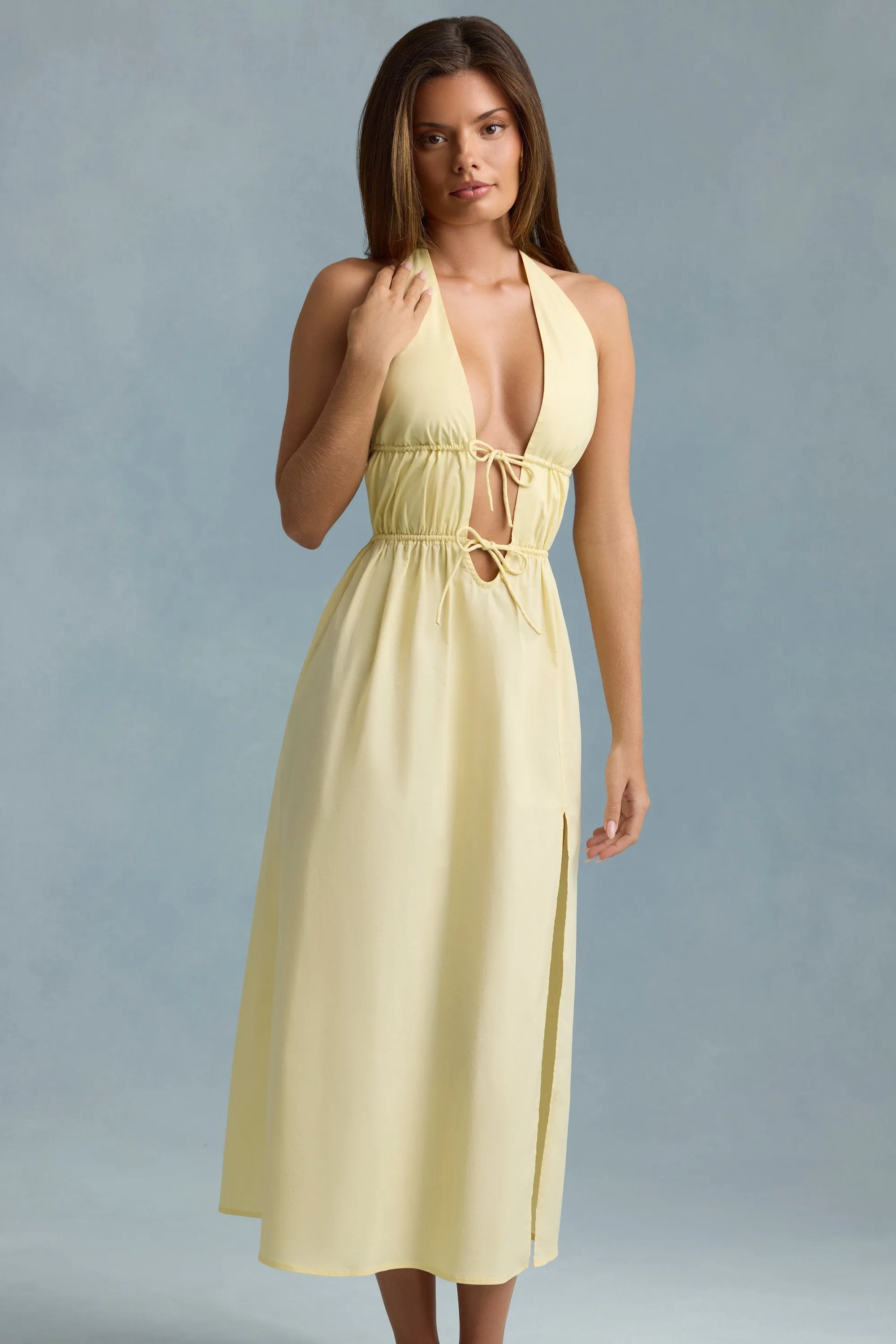 Backless Cotton-Poplin Midaxi Dress in Lemon Yellow sold by Oh Polly product image thumbnail 5