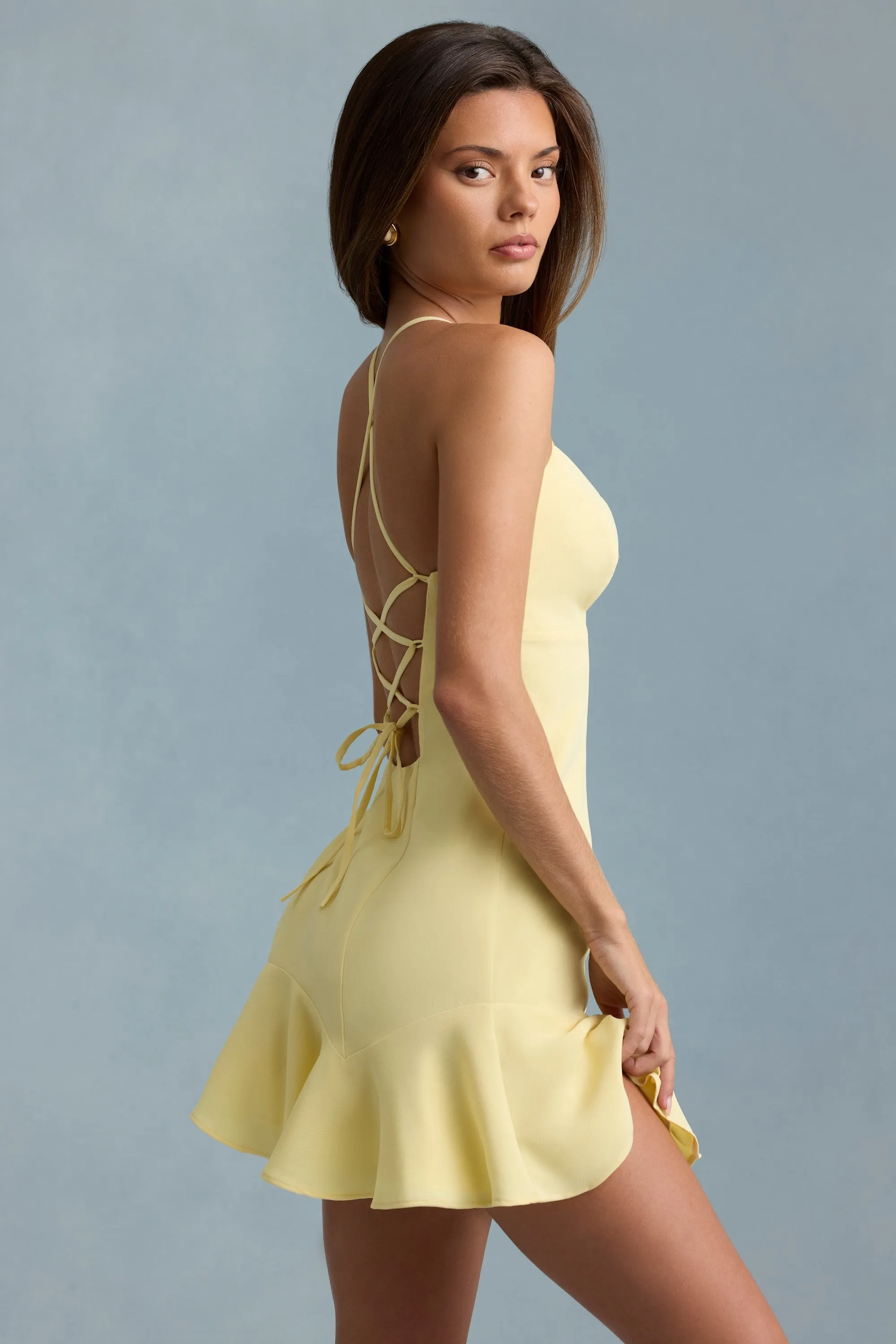 Drop-Waist Lace-Up Mini Dress in Yellow sold by Oh Polly product image thumbnail 3
