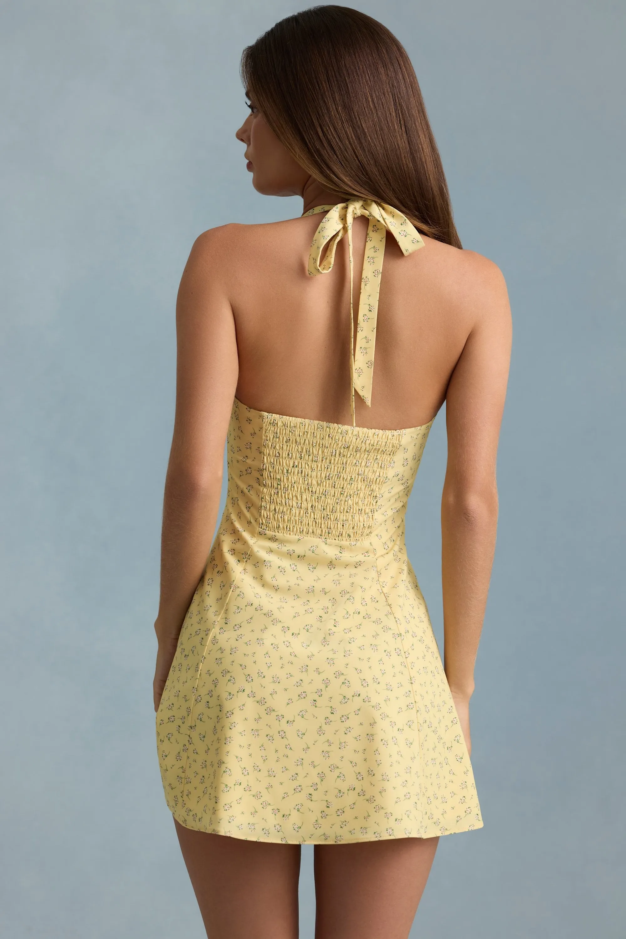 Halterneck A-Line Mini Dress in Yellow Flower Print sold by Oh Polly product image thumbnail 5
