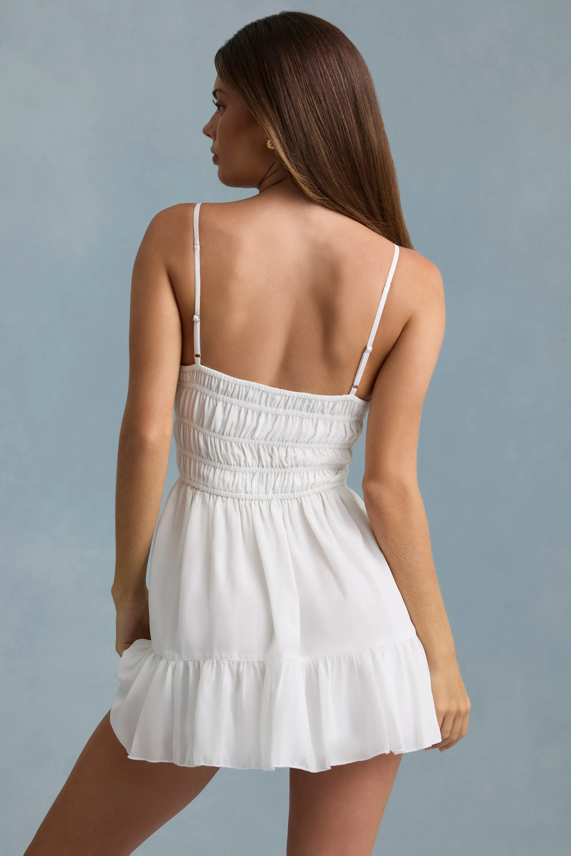 Shirred Camisole Mini Dress in White sold by Oh Polly product image thumbnail 5