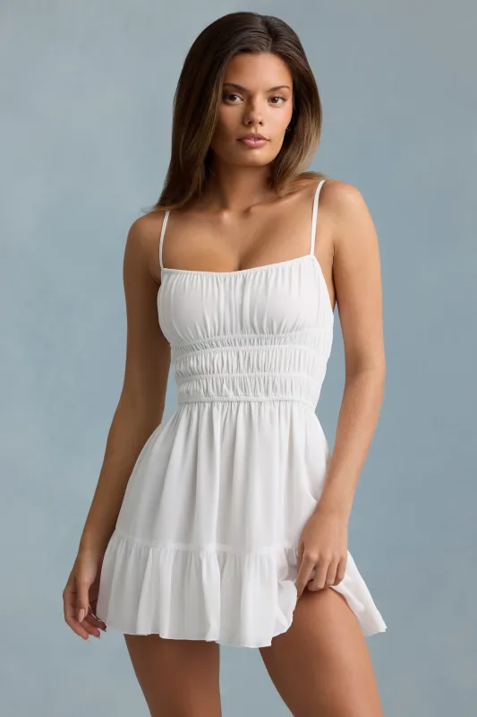 Shirred Camisole Mini Dress in White sold by Oh Polly