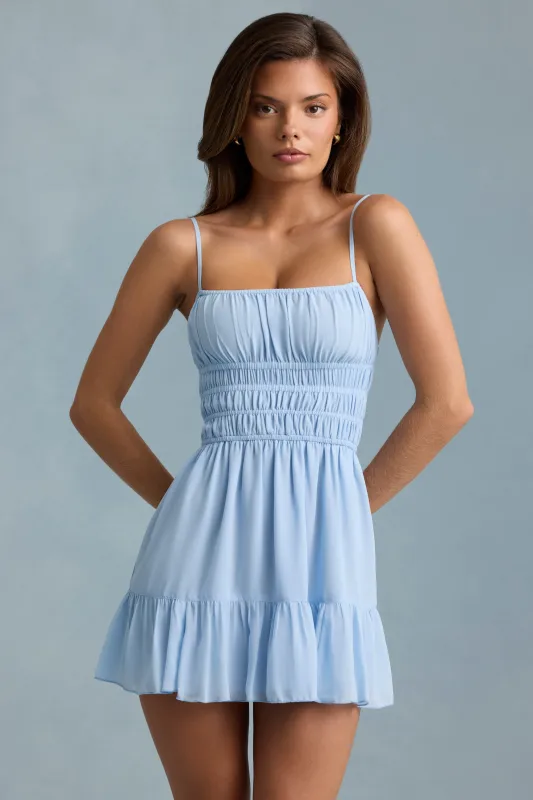 Shirred Camisole Mini Dress in Sky Blue sold by Oh Polly