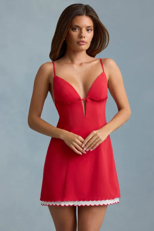 Scalloped Backless A-Line Mini Dress in Scarlet Red sold by Oh Polly
