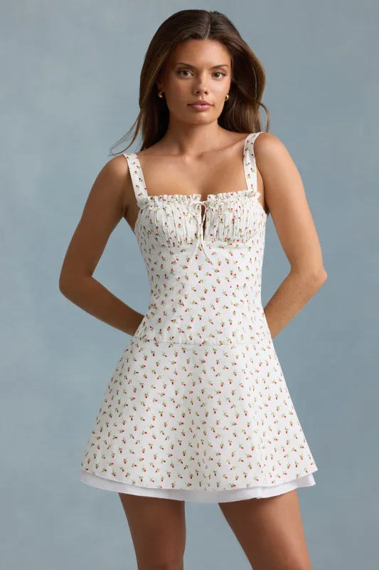 Lace-Up Cotton-Poplin Mini Dress in Rose Print sold by Oh Polly