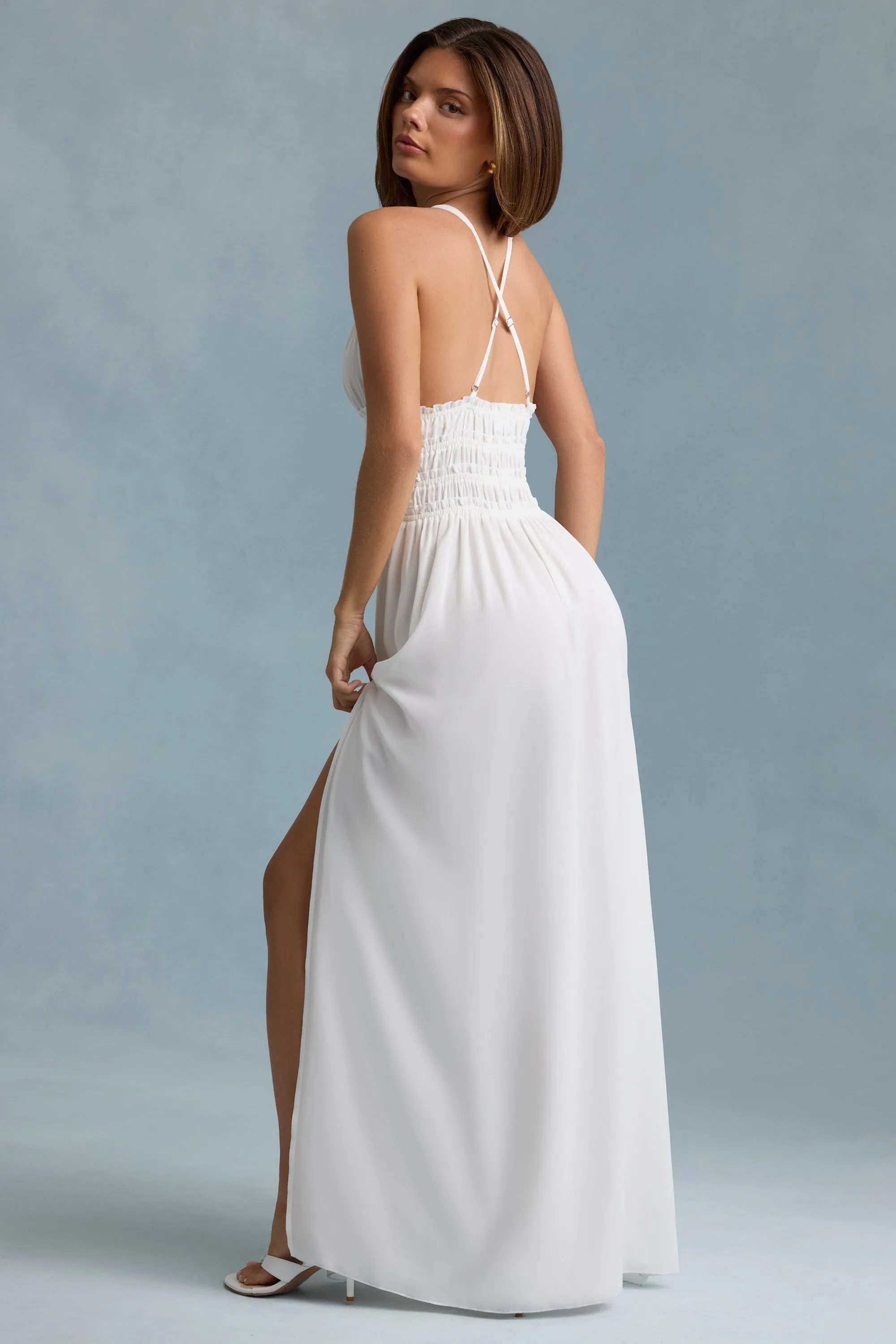Plunge Cross-Back Maxi Dress in White sold by Oh Polly product image thumbnail 2