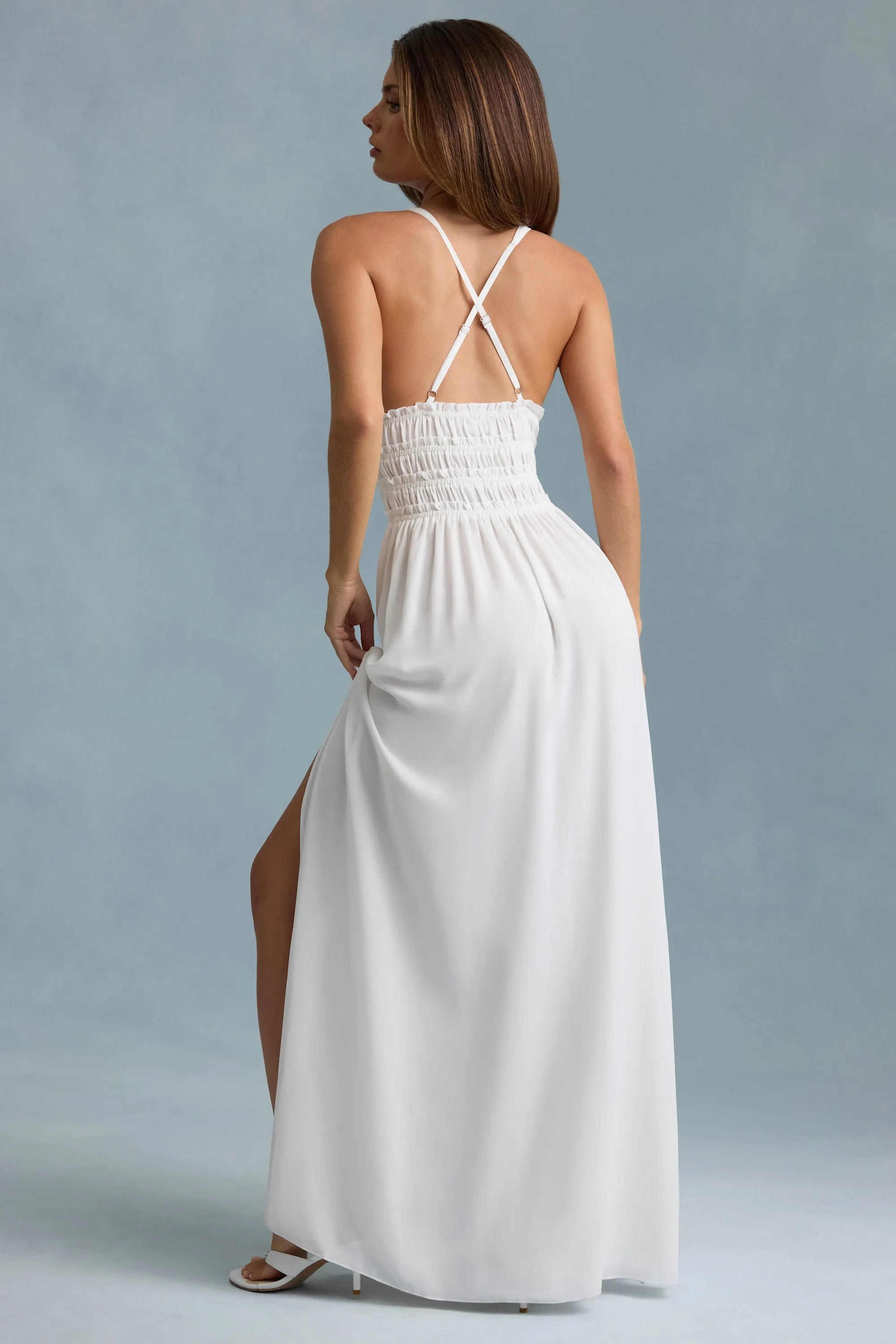 Plunge Cross-Back Maxi Dress in White sold by Oh Polly product image thumbnail 5