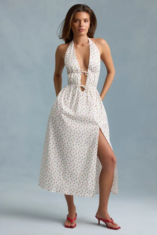 Backless Cotton-Poplin Midaxi Dress in Rose Print sold by Oh Polly