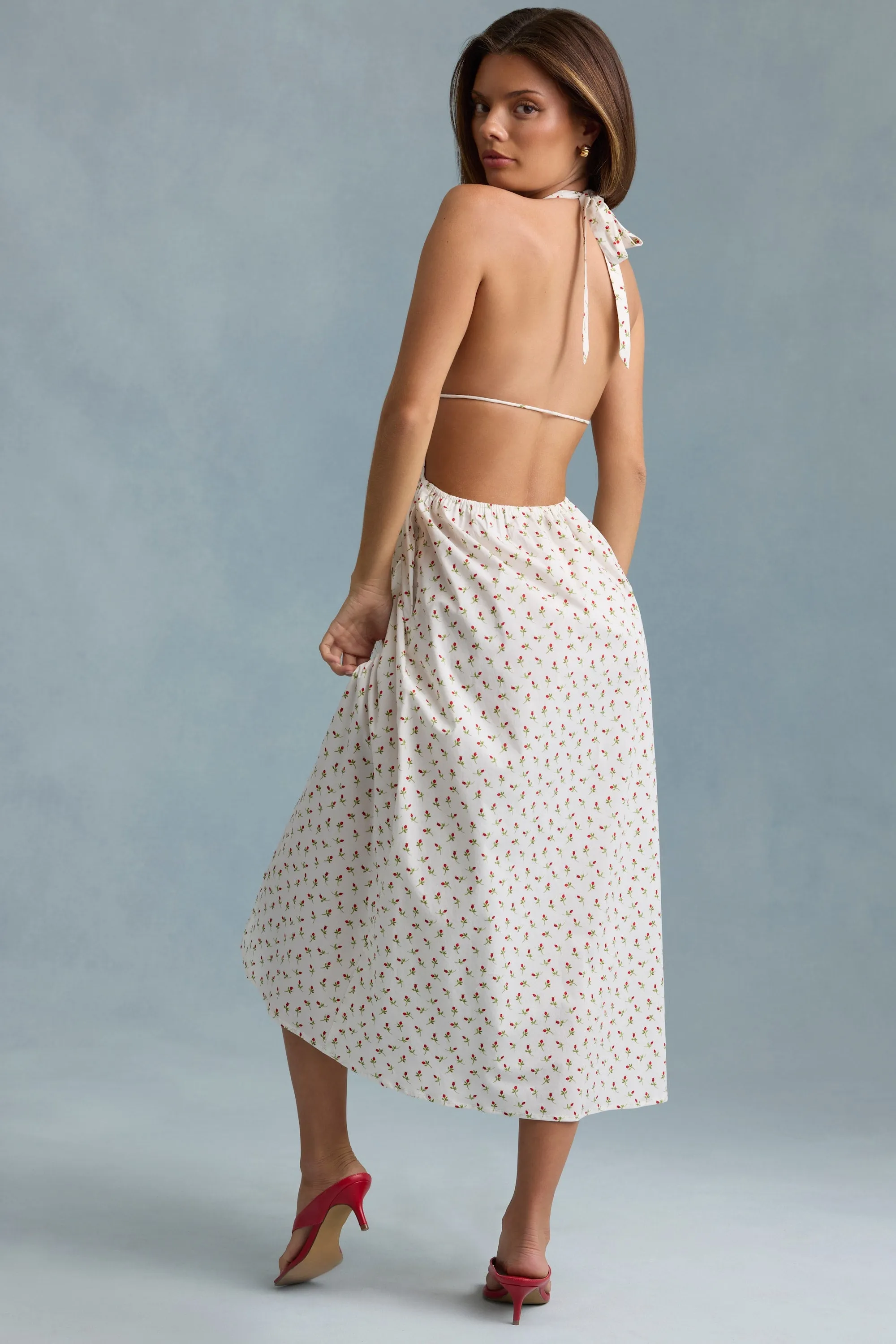 Backless Cotton-Poplin Midaxi Dress in Rose Print sold by Oh Polly product image thumbnail 2