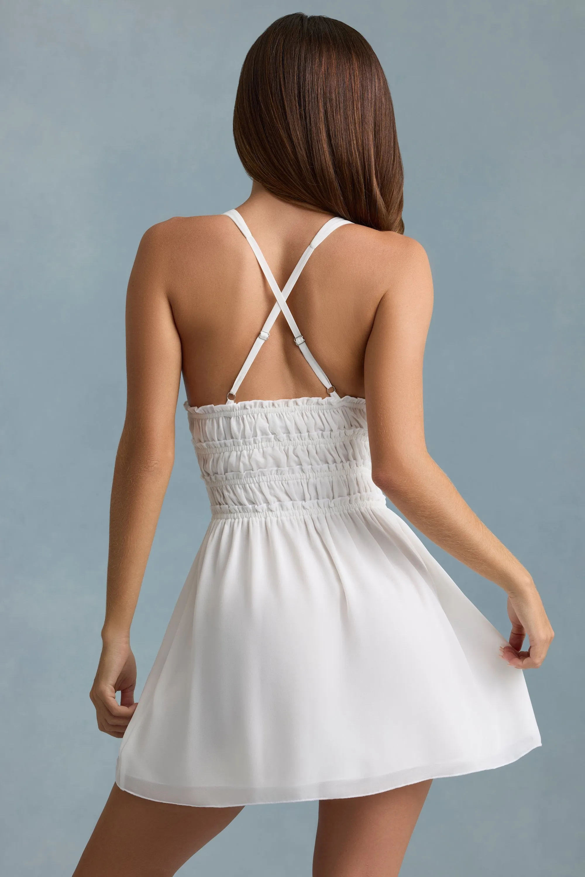 Plunge Cross-Back Mini Dress in White sold by Oh Polly product image thumbnail 5