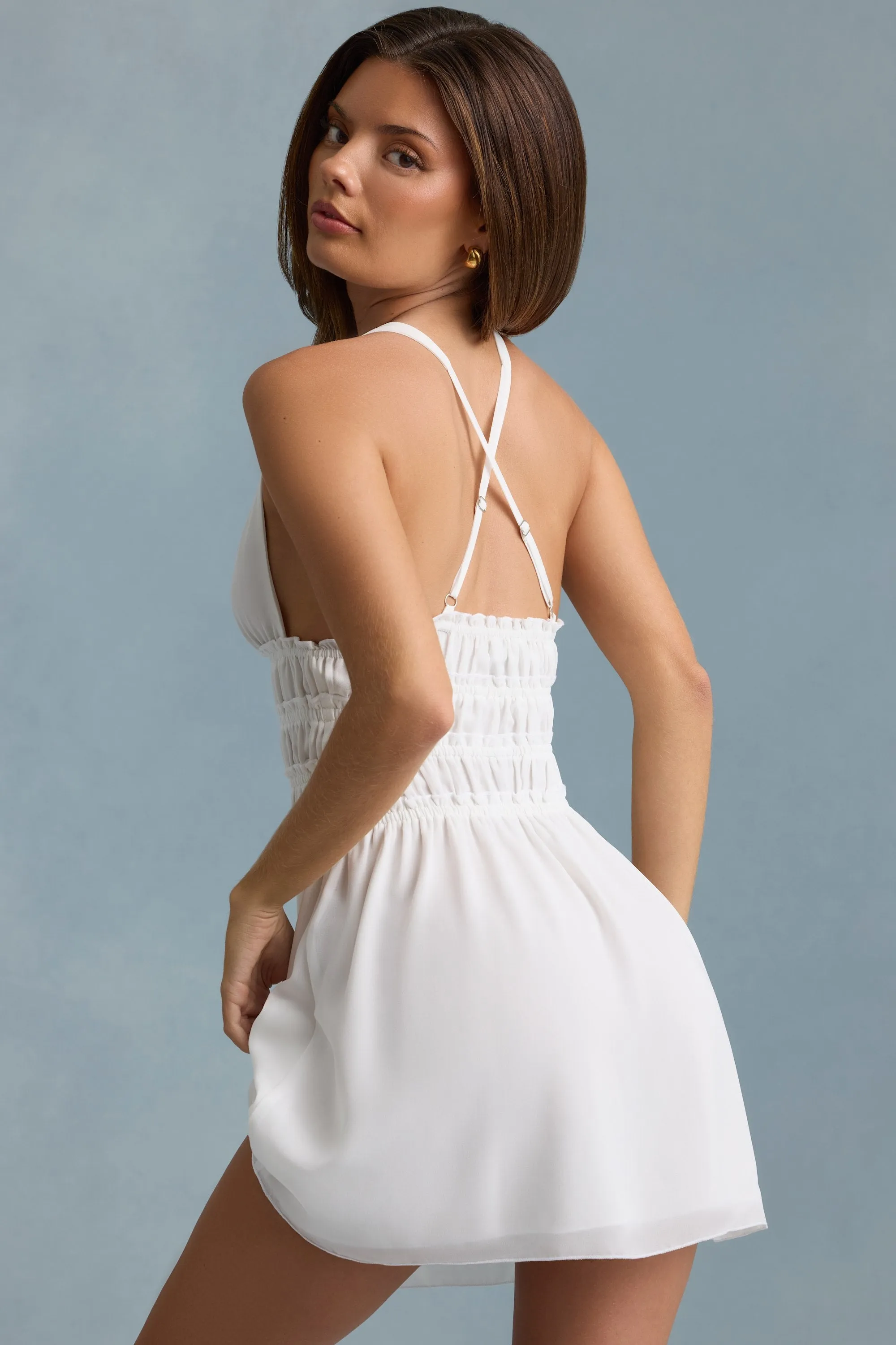 Plunge Cross-Back Mini Dress in White sold by Oh Polly product image thumbnail 2