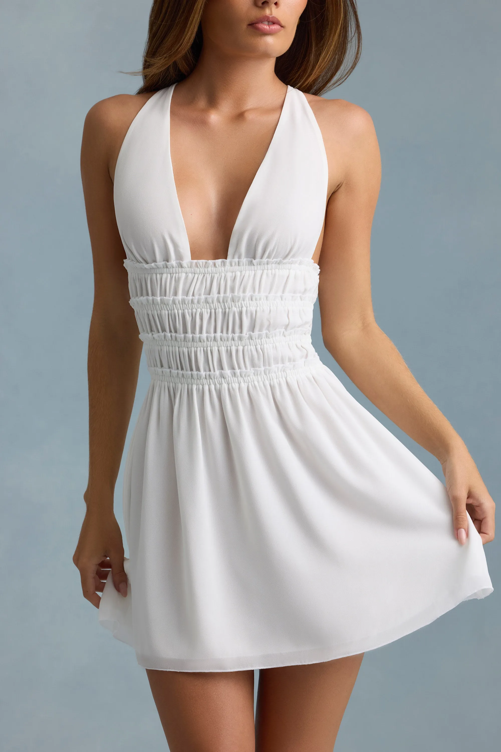 Plunge Cross-Back Mini Dress in White sold by Oh Polly product image thumbnail 4