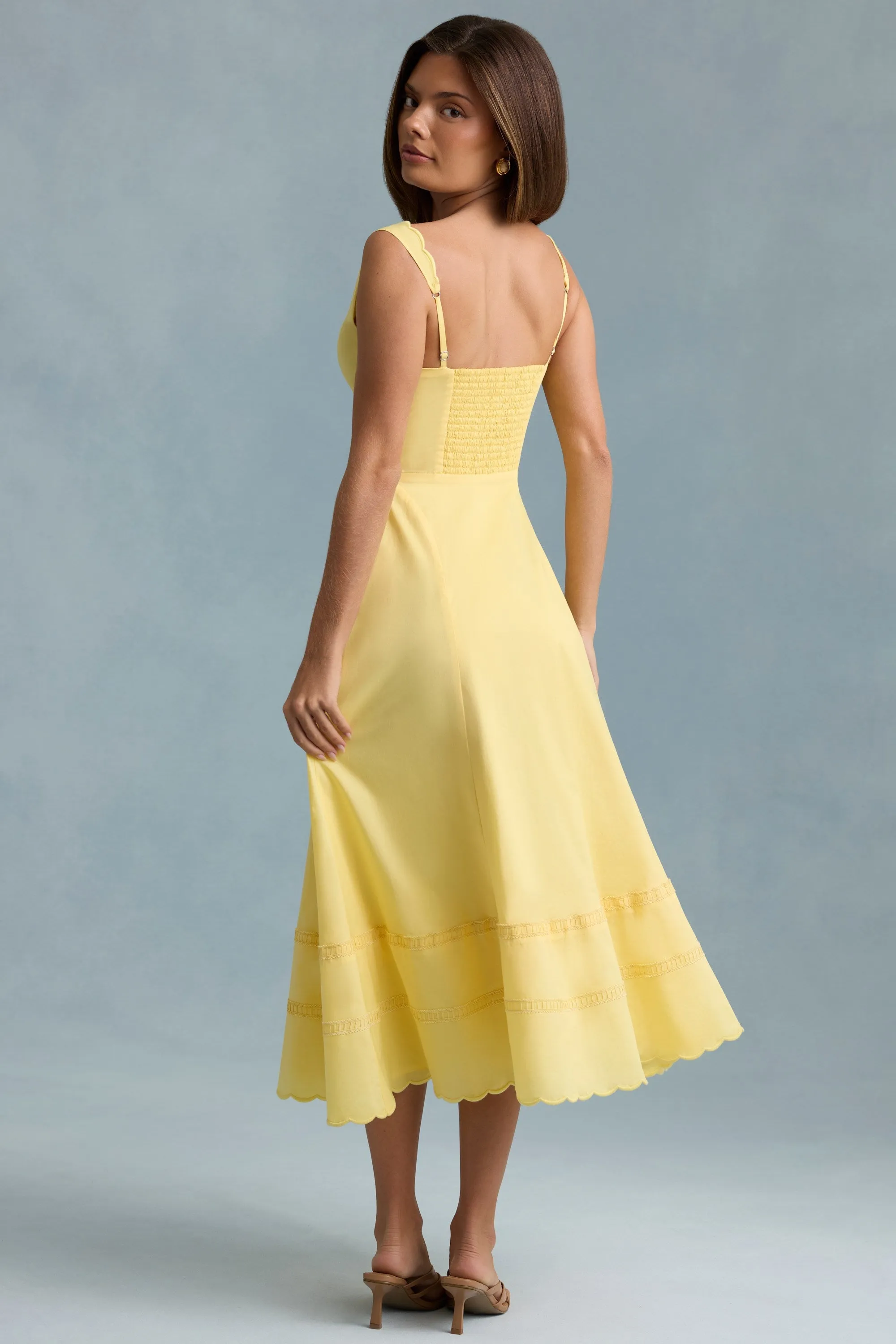 Cotton-Poplin A-Line Midaxi Dress in Pastel Yellow sold by Oh Polly product image thumbnail 2