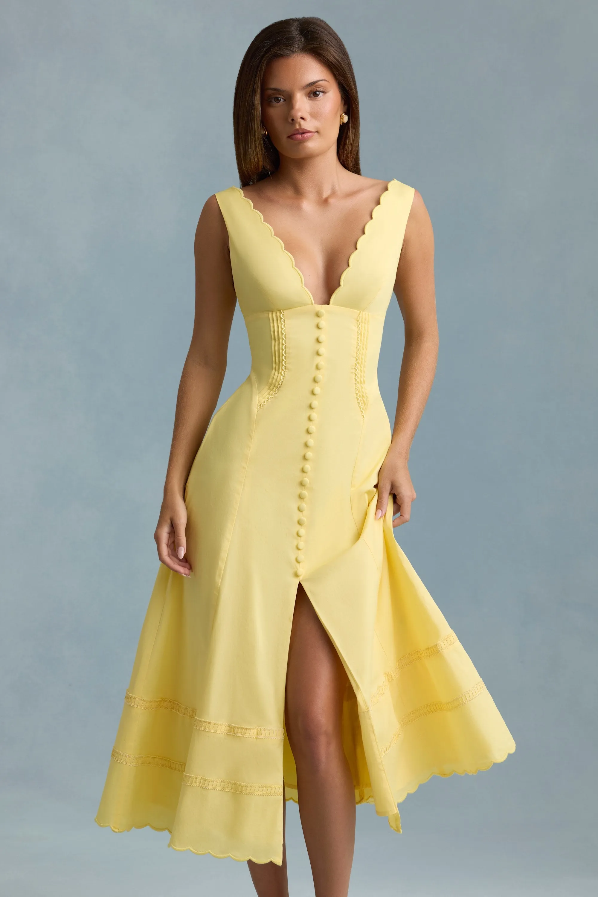 Cotton-Poplin A-Line Midaxi Dress in Pastel Yellow sold by Oh Polly product image thumbnail 5