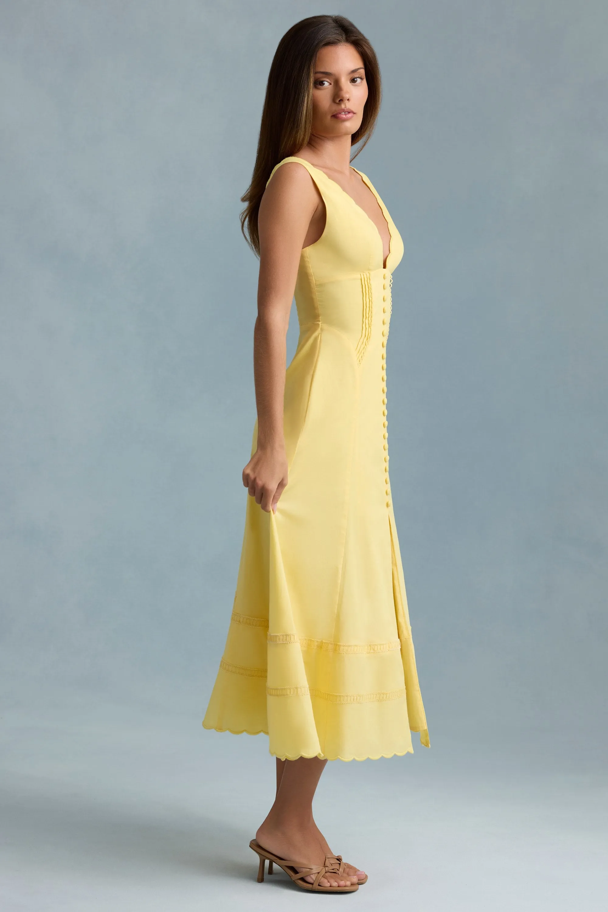 Cotton-Poplin A-Line Midaxi Dress in Pastel Yellow sold by Oh Polly product image thumbnail 3