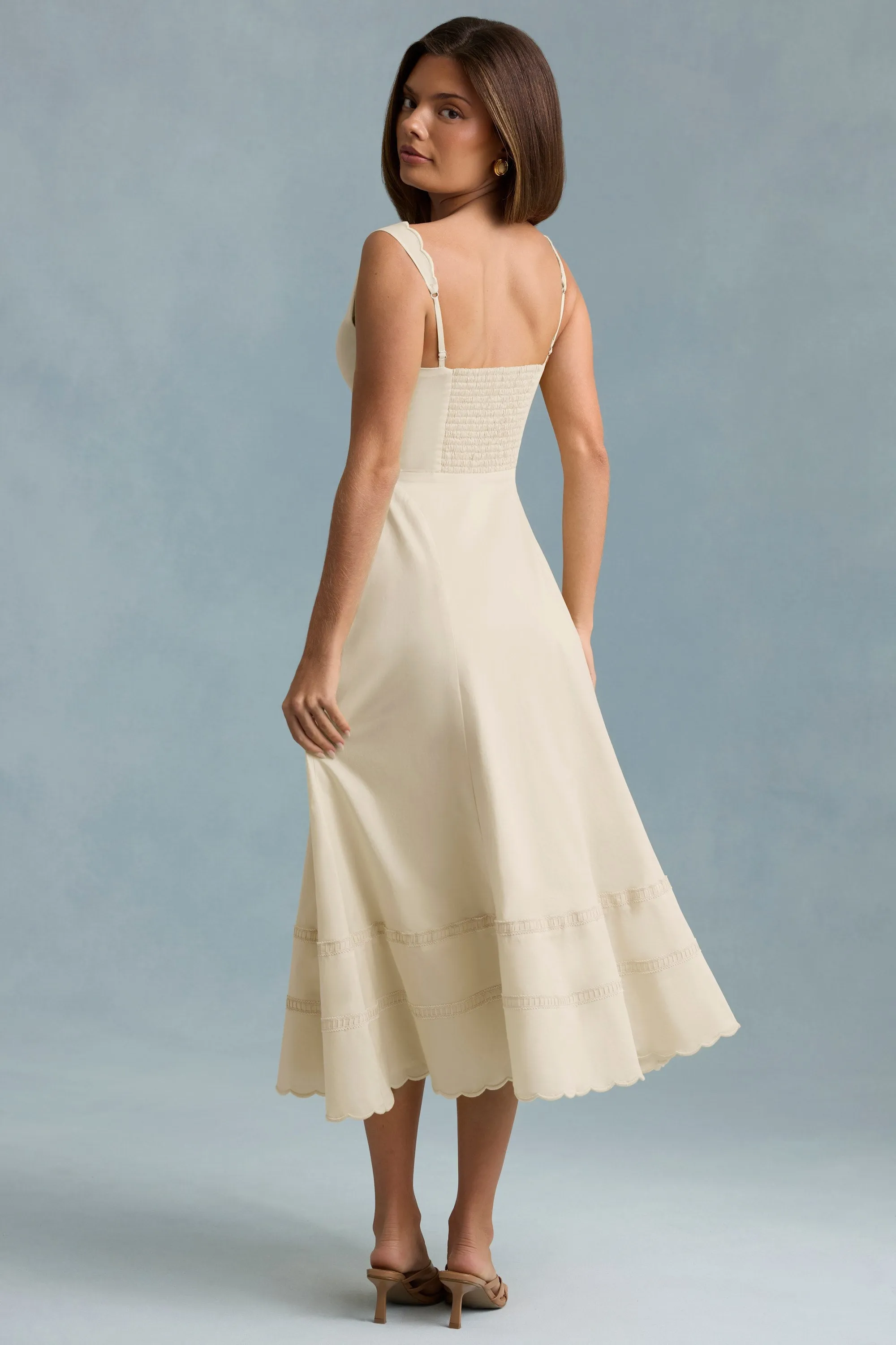 Cotton-Poplin A-Line Midaxi Dress in Ivory sold by Oh Polly product image thumbnail 2