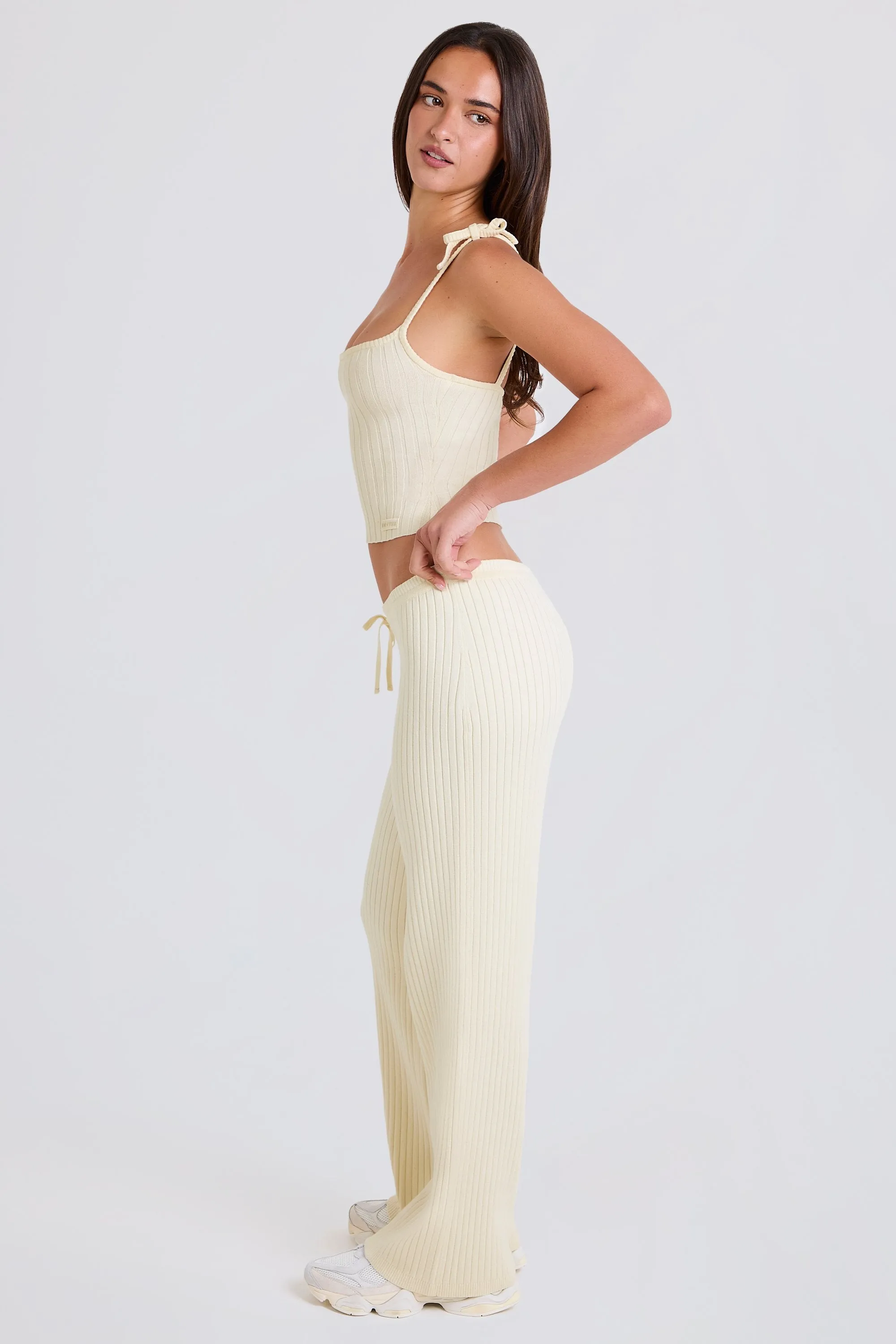 Ribbed Knit Wide-Leg Joggers in Cream sold by Oh Polly product image thumbnail 3