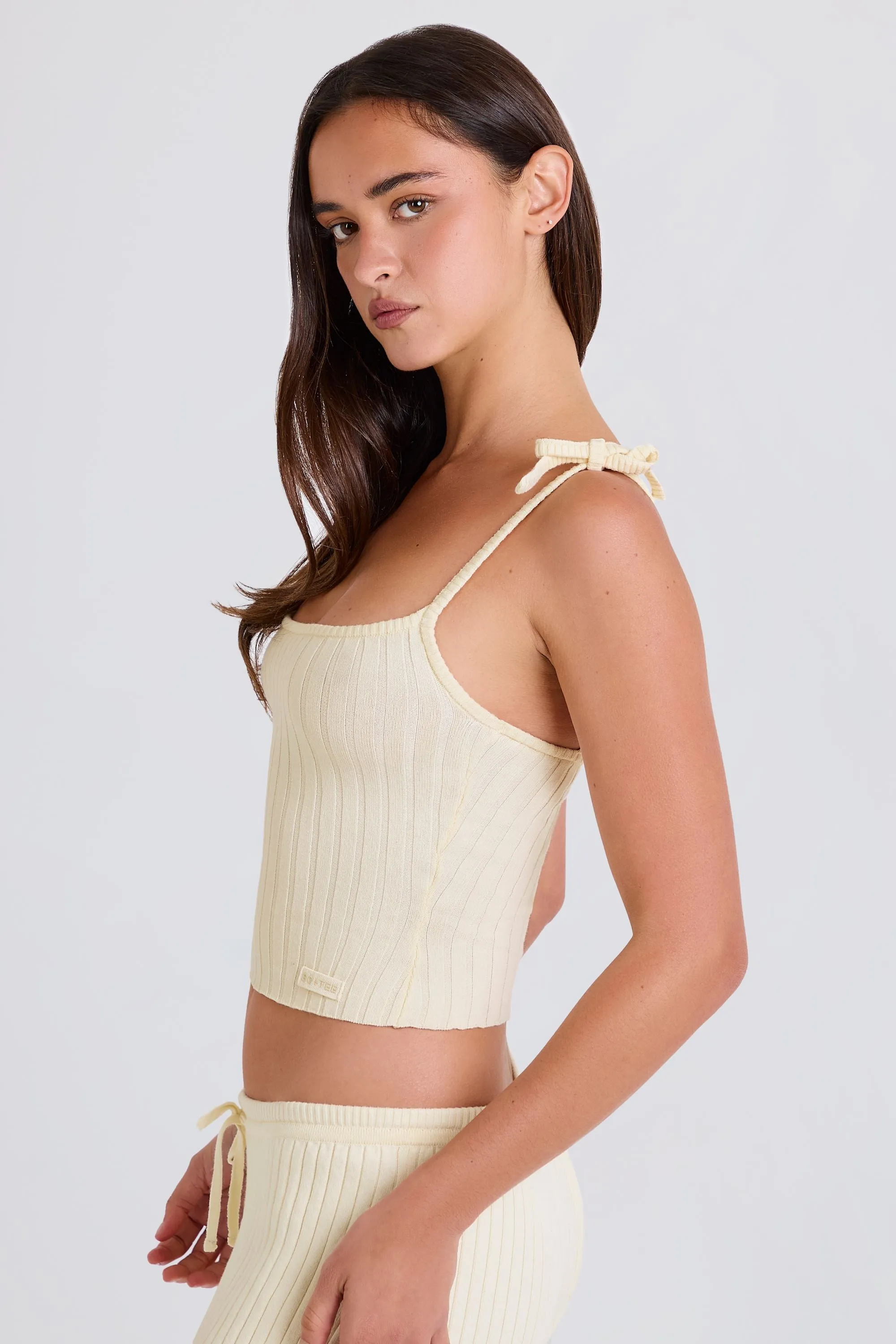 Ribbed Knit Tie Tank Top in Cream sold by Oh Polly product image thumbnail 3
