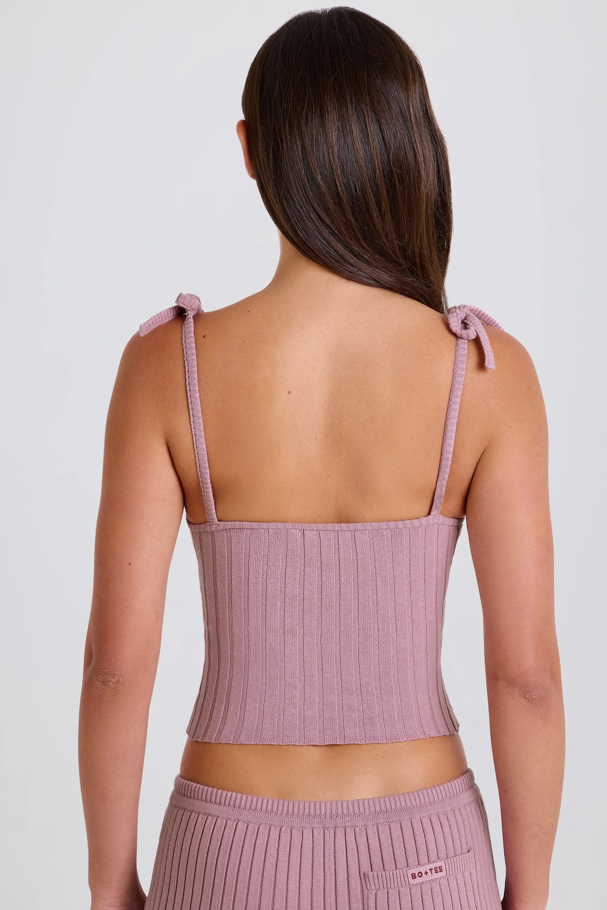 Ribbed Knit Tie Tank Top in Mauve sold by Oh Polly product image thumbnail 2