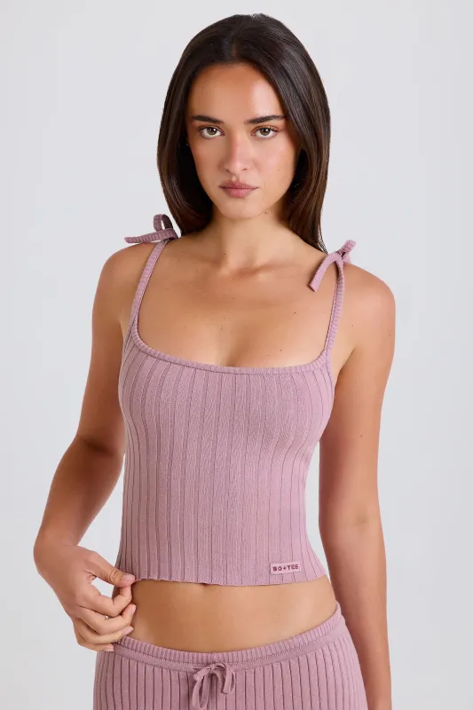 Ribbed Knit Tie Tank Top in Mauve sold by Oh Polly