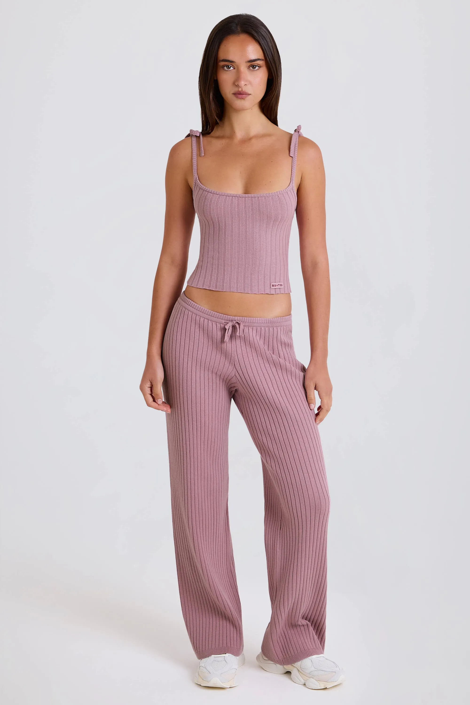 Ribbed Knit Tie Tank Top in Mauve sold by Oh Polly product image thumbnail 4