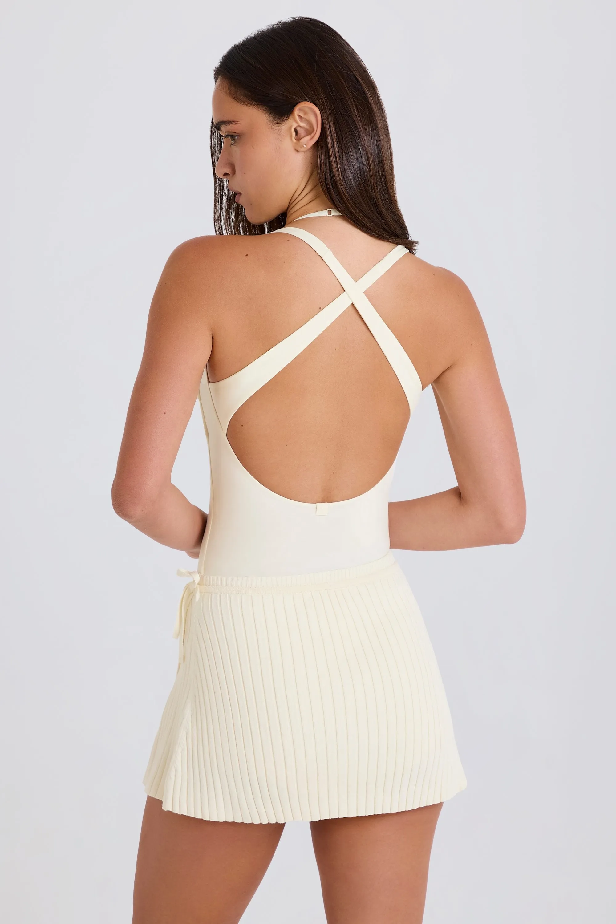 Ribbed Knit Tie Wrapover Skort in Cream sold by Oh Polly product image thumbnail 2