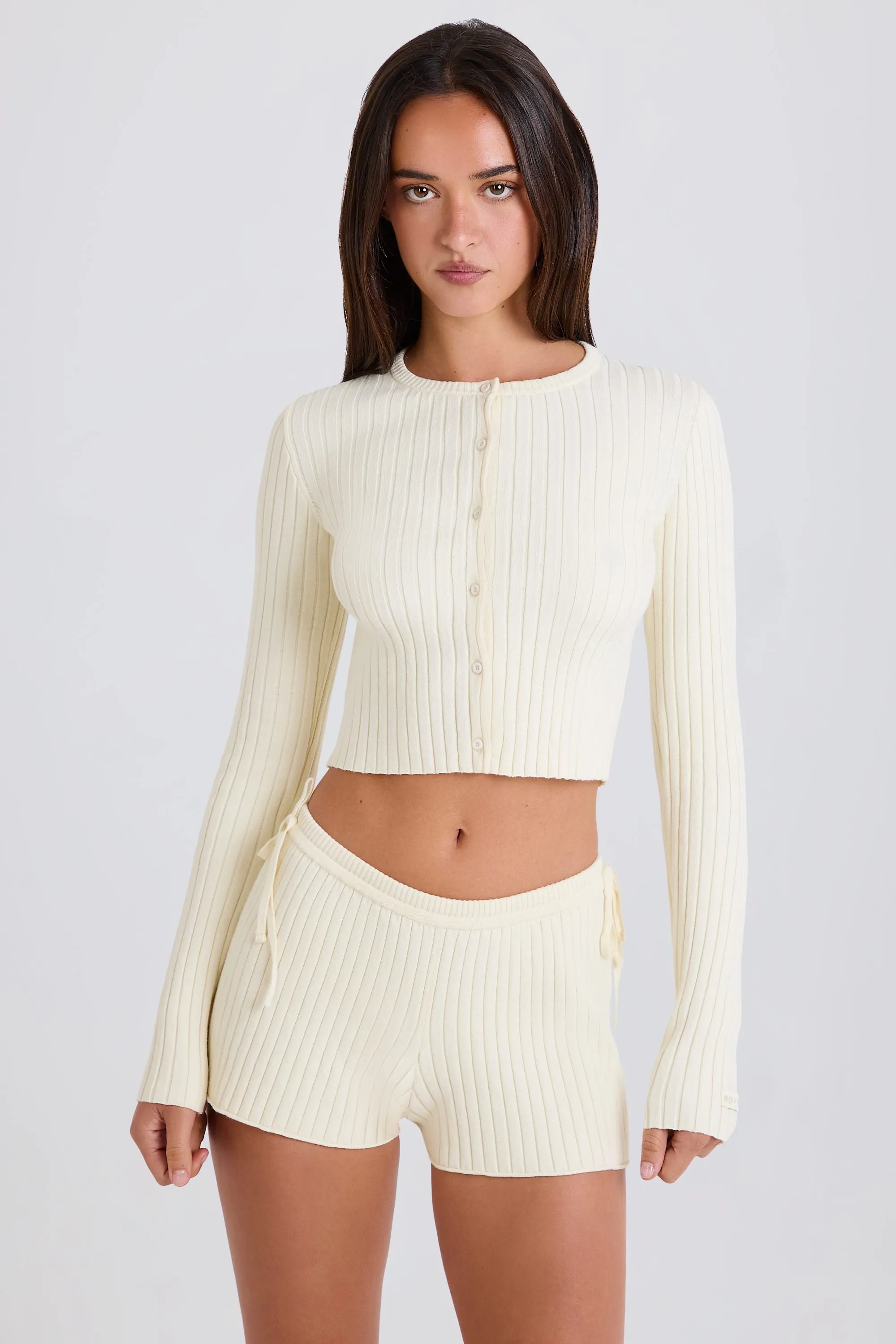 Ribbed Knit Tie Mini Shorts in Cream sold by Oh Polly product image thumbnail 4