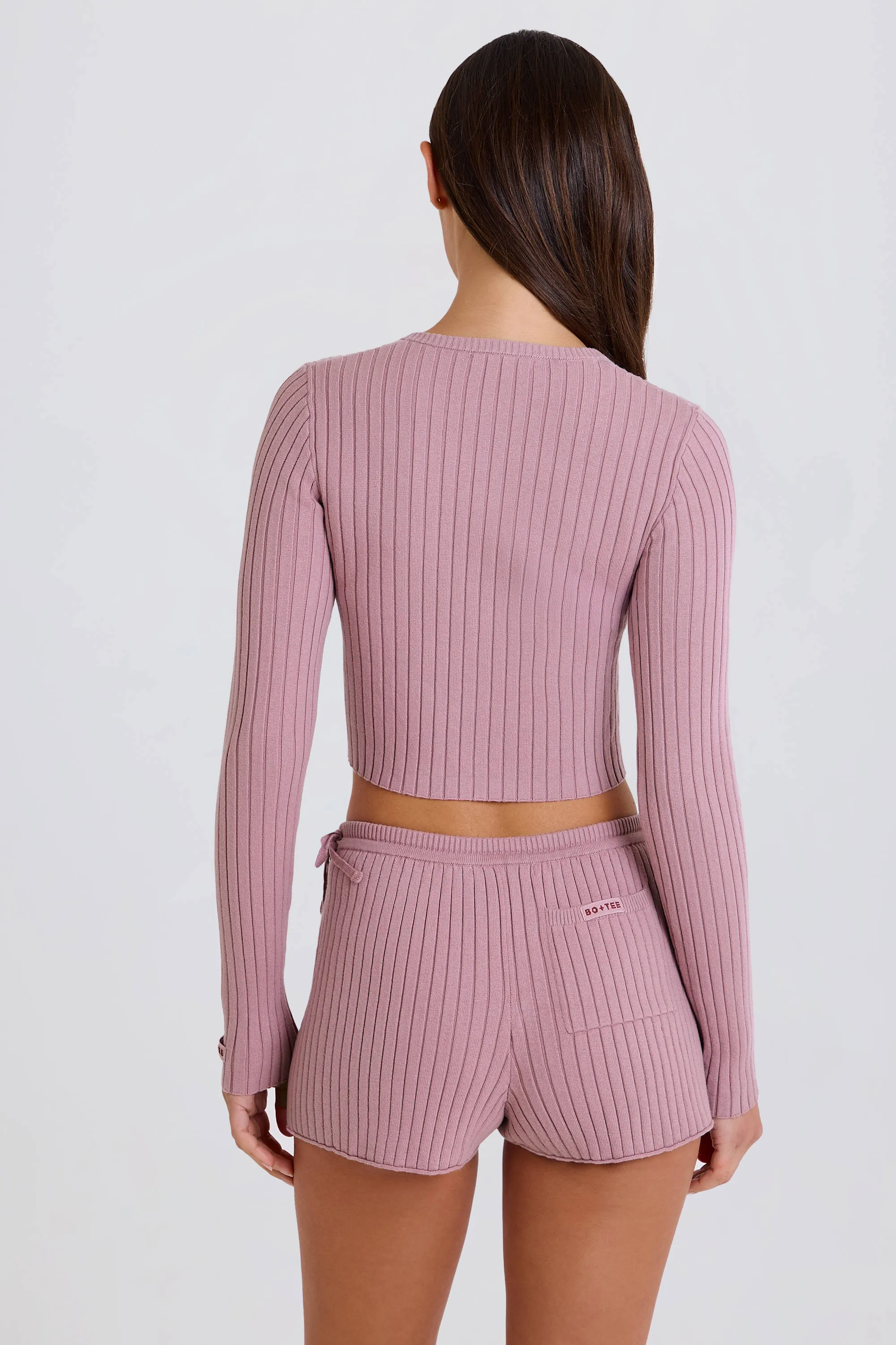 Ribbed Knit Tie Mini Shorts in Mauve sold by Oh Polly product image thumbnail 2