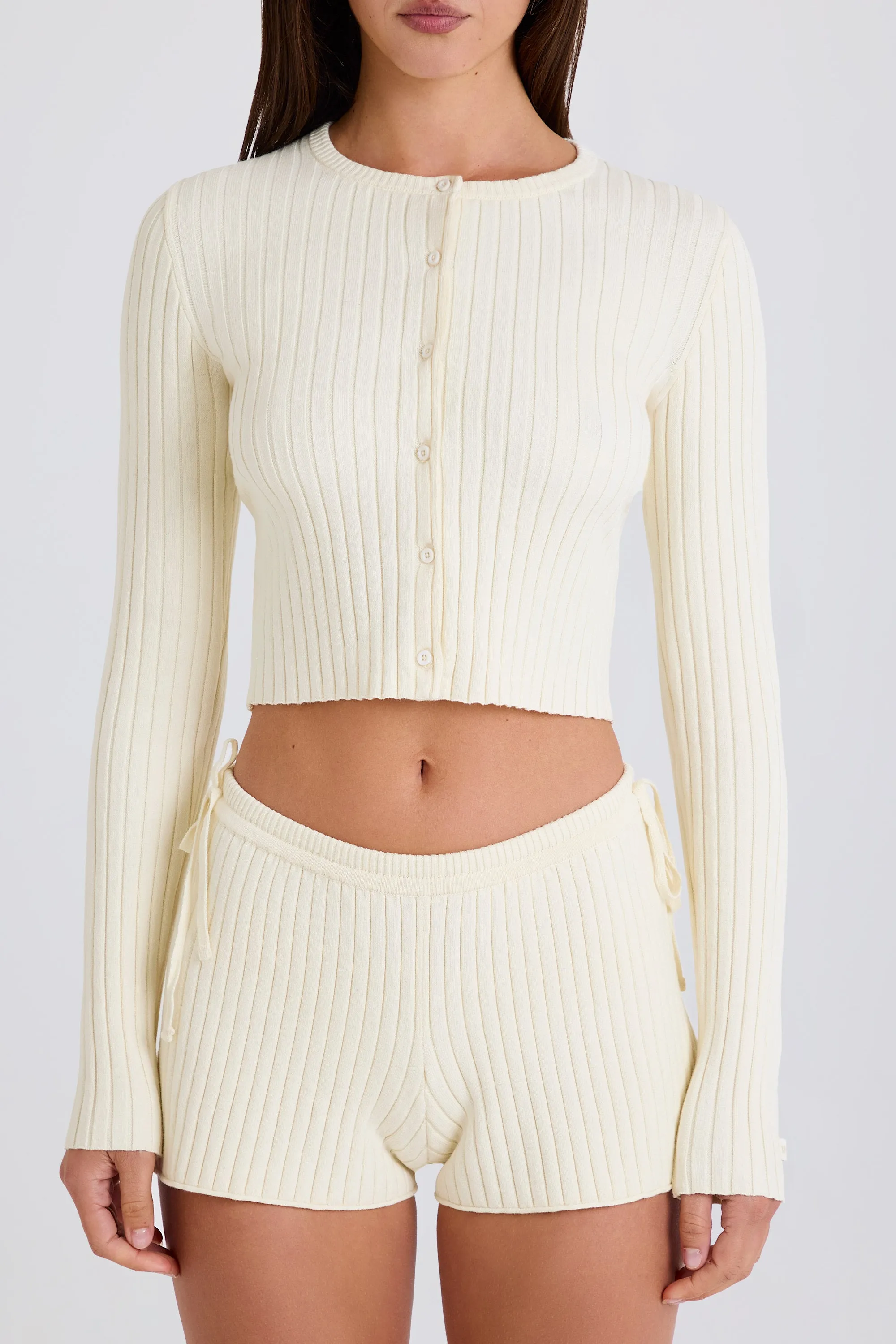 Ribbed Knit Button Cardigan in Cream sold by Oh Polly product image thumbnail 4