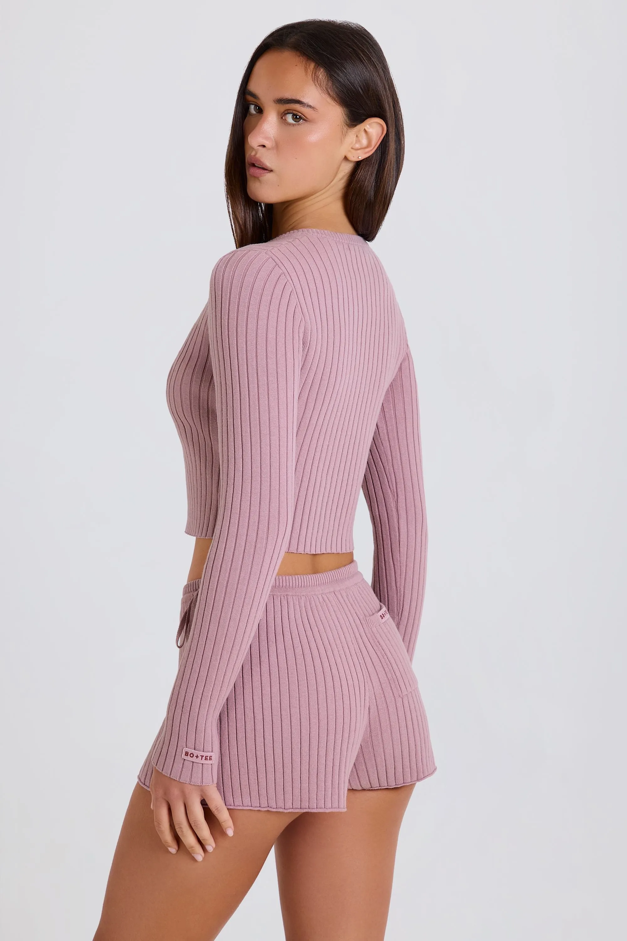 Ribbed Knit Button Cardigan in Mauve sold by Oh Polly product image thumbnail 2