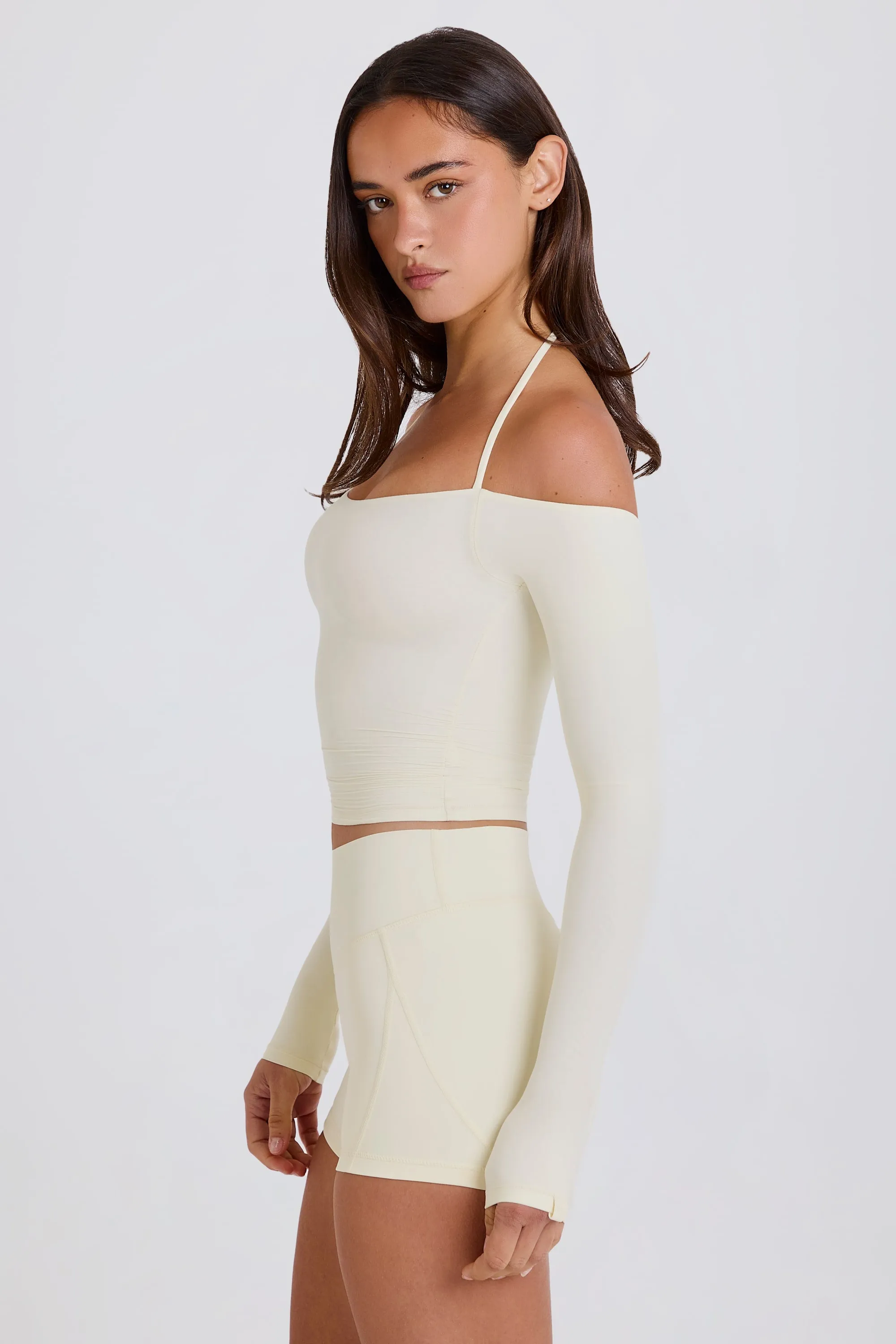 Soft Jersey Off-Shoulder Halterneck Longline Top in Cream sold by Oh Polly product image thumbnail 3