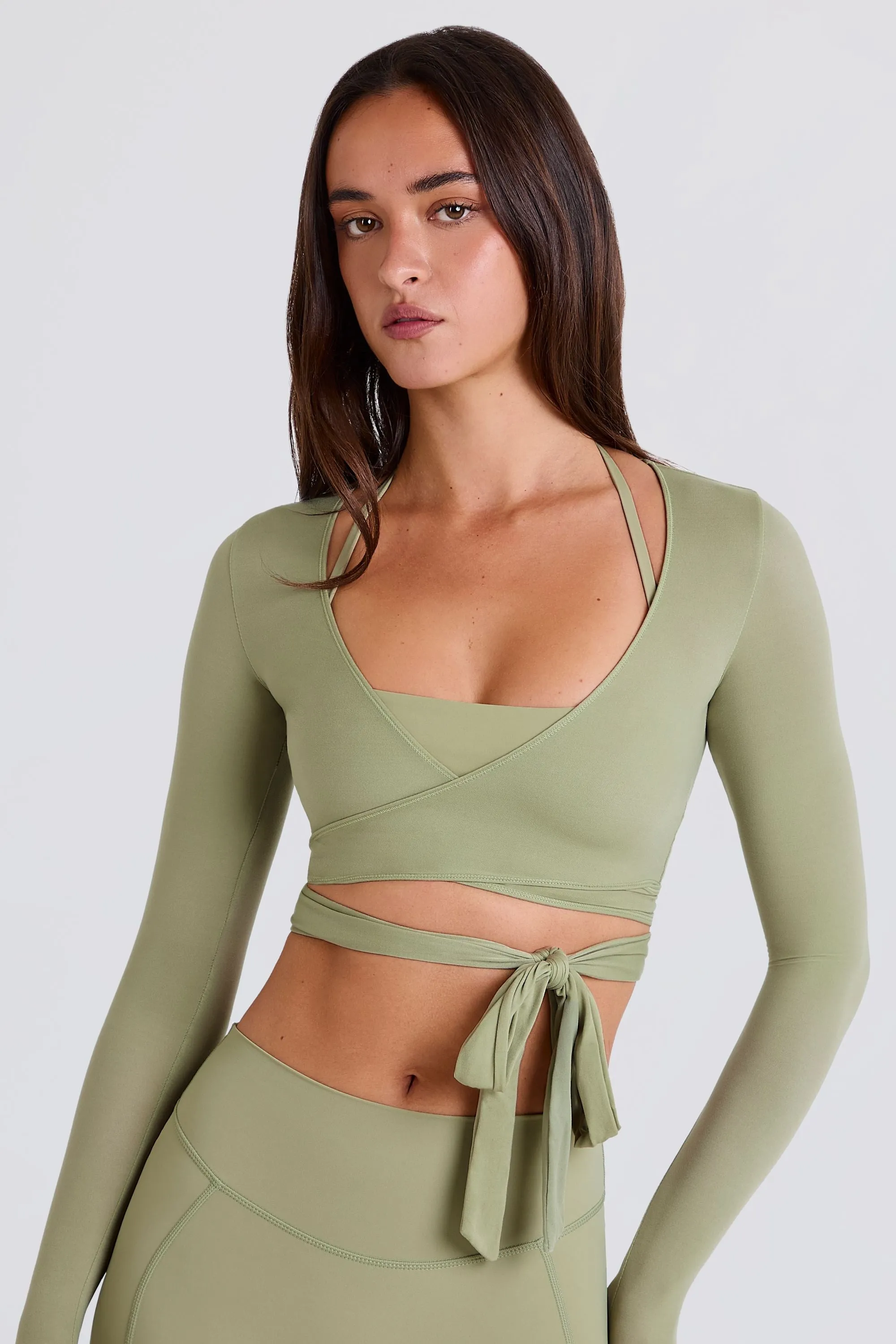 Soft Jersey Wrap Crop Top in Matcha sold by Oh Polly